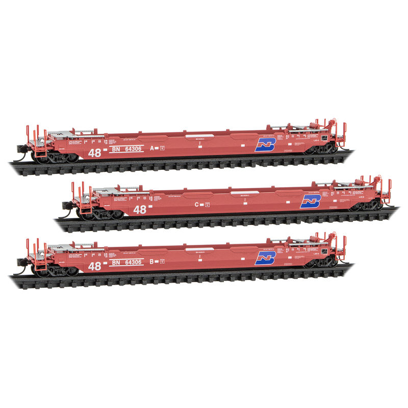 Micro-Trains 99300182 N Scale, 70′ Husky Stack Well Car 3-Pack, Burlington Northern BN