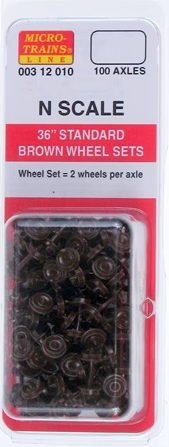 Micro-Trains 312010 N Scale 36" Standard Wheelsets Plastic Nonmagnetic Brown Axles (100 pcs)