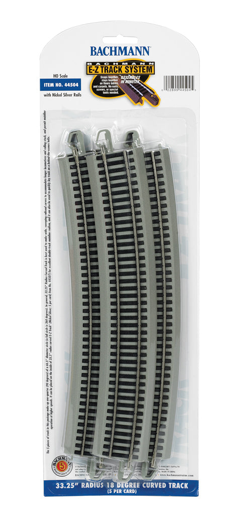 Bachmann 44504 HO Scale, E-Z Track 33.25" Radius 18 Degree Curved Track, (Nickel Silver, 5 pack)