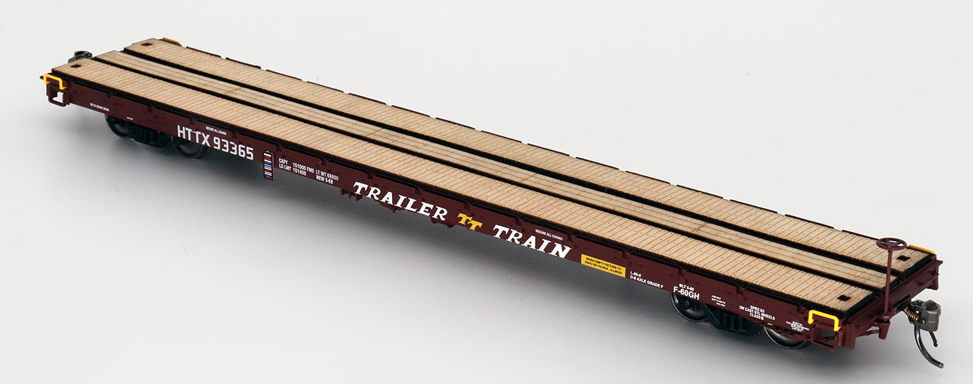 Intermountain 46416-03 HO Scale, 60' Wood Deck Flat Car, Trailer Train HTTX #92723, Brown