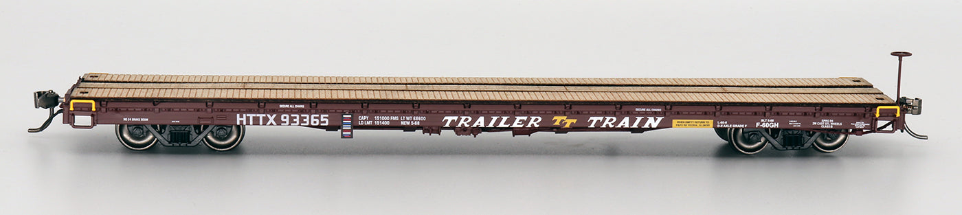 Intermountain 46416-04 HO Scale, 60' Wood Deck Flat Car, Trailer Train HTTX #92807, Brown