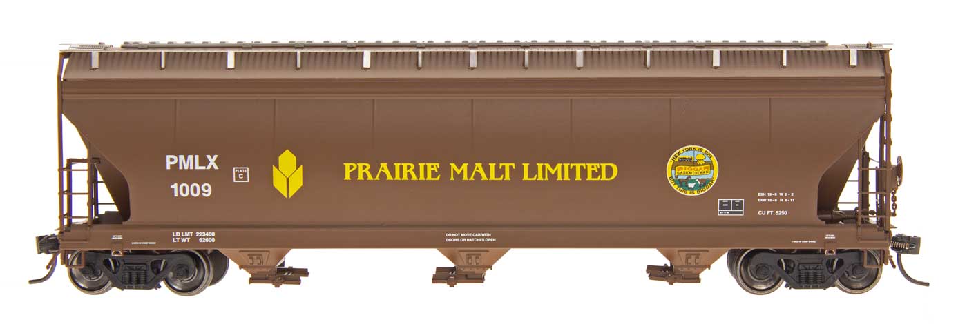 Intermountain 47074-03 HO Scale, ACF 4650 3-Bay Covered Hopper, Prairie Malt PMLX #1012