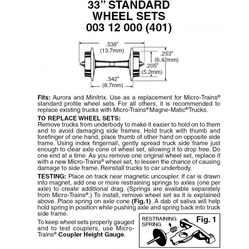 Micro-Trains 312000 N Scale 33" Standard Wheelsets Plastic Nonmagnetic Black Axles (48 pcs)