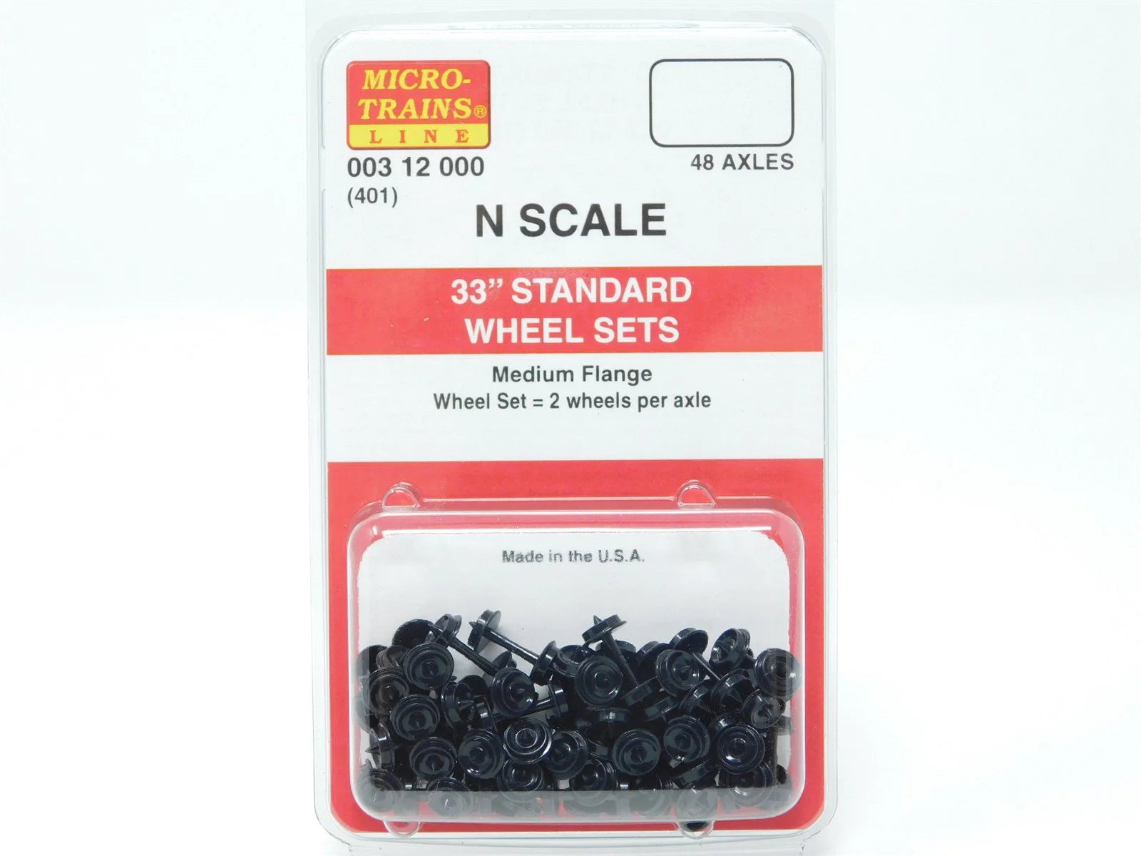 Micro-Trains 312000 N Scale 33" Standard Wheelsets Plastic Nonmagnetic Black Axles (48 pcs)