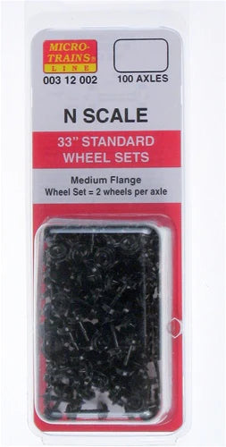 Micro-Trains 312002 N Scale 33" Standard Wheelsets Plastic Nonmagnetic Black Axles (100 pcs)