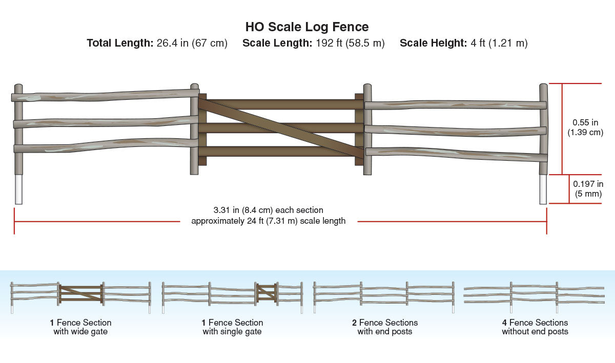 Woodland Scenics A2981 HO Scale Log Fence (8 pcs)