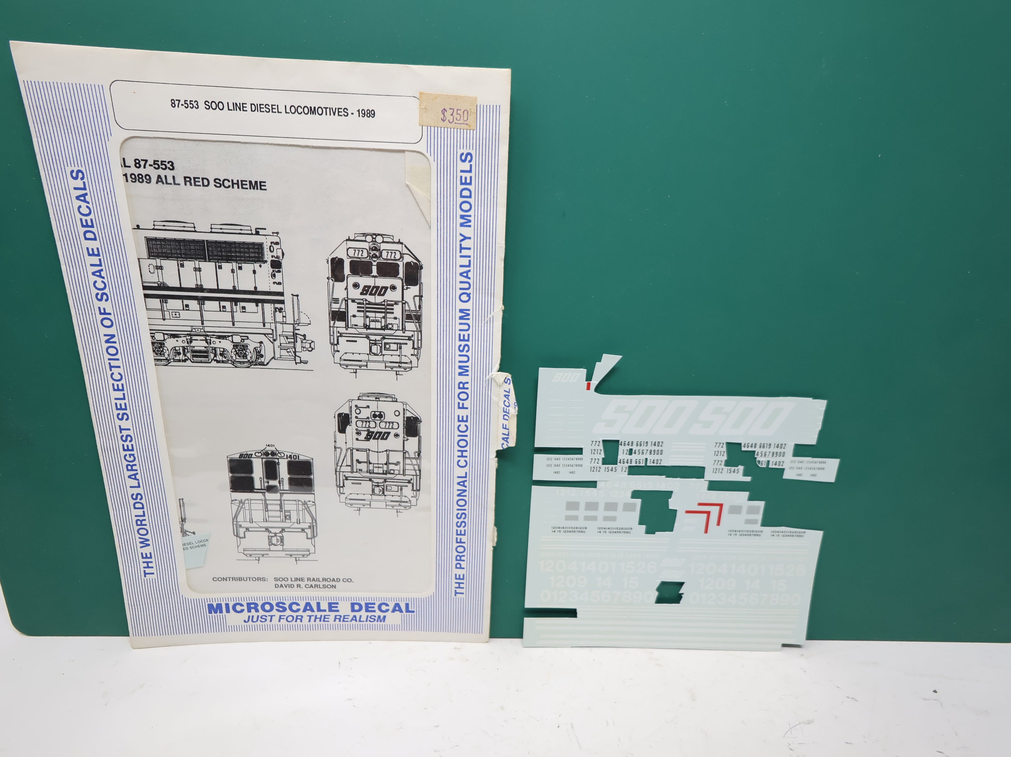 USED MICROSCALE 87-553 HO Scale, SOO Line Diesel Locomotives 1989 Decals (Incomplete)