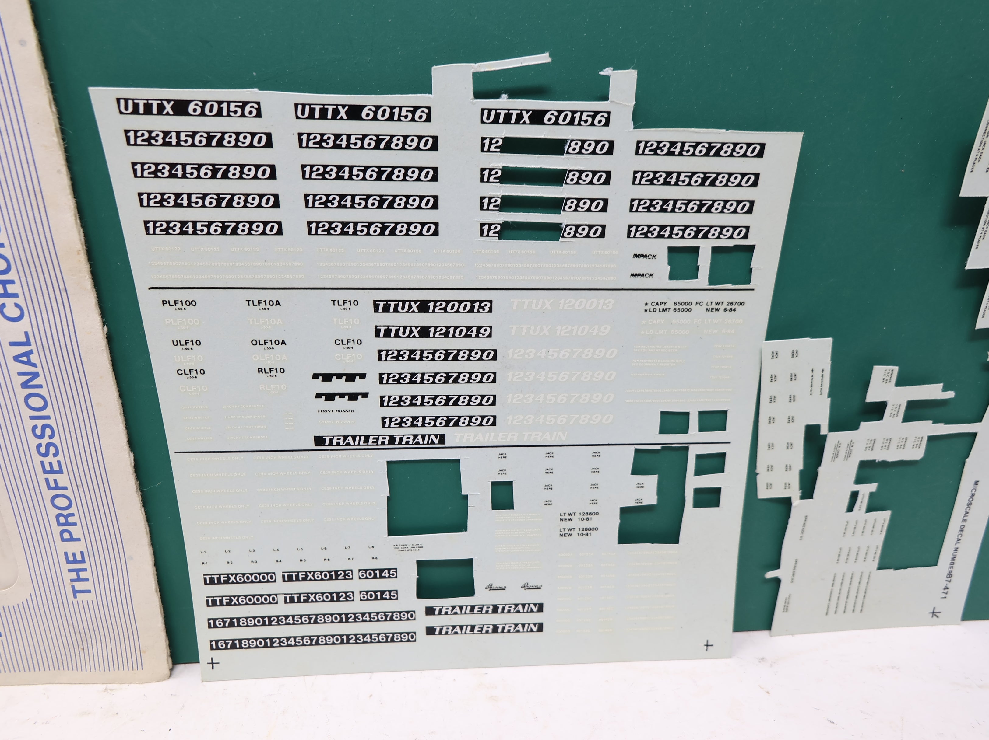 USED MICROSCALE 87-471 HO Scale, Trailer Train, Impack, Front Runner & 4 Runner Piggyback Car Decals (Incomplete)