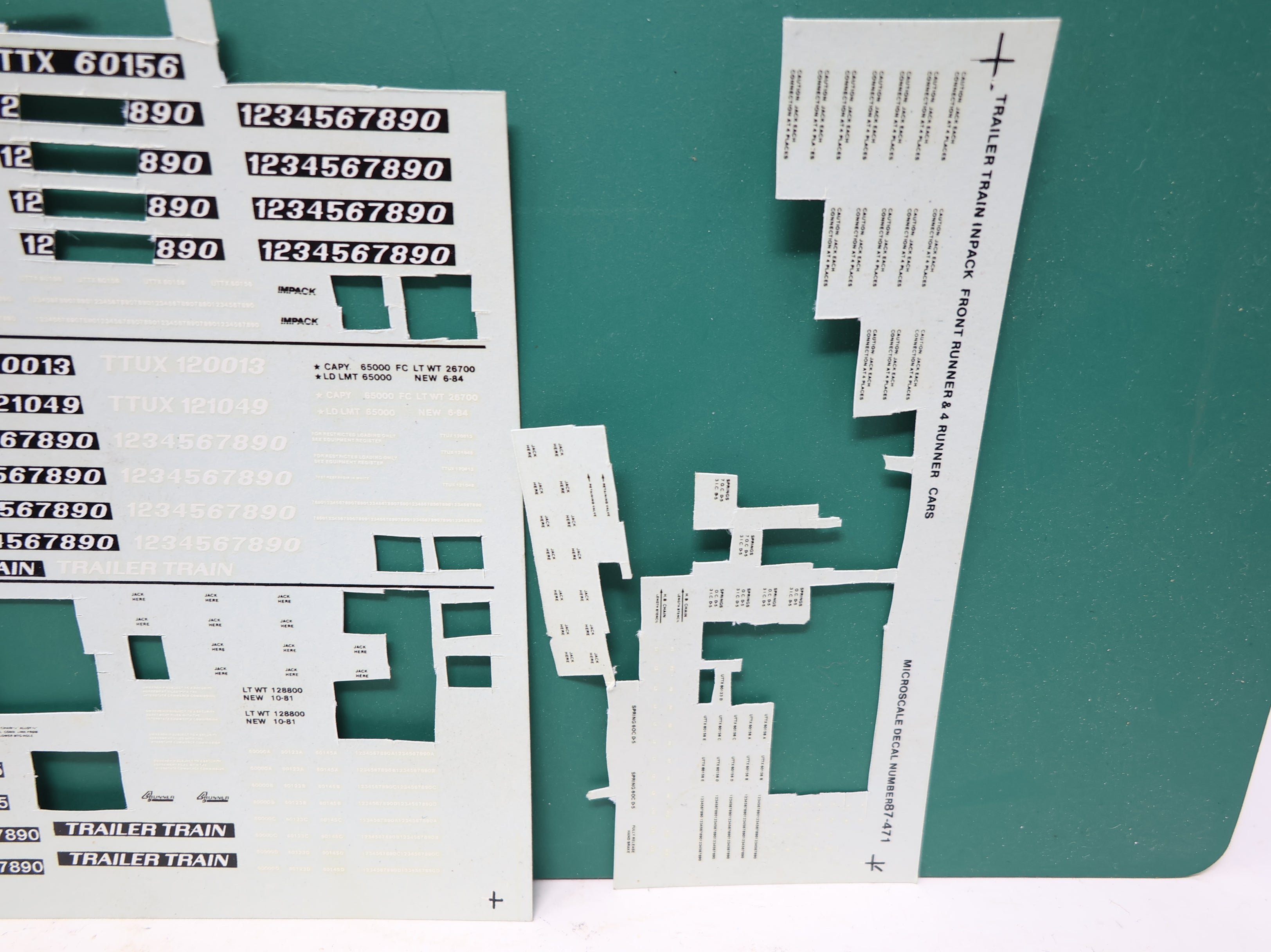 USED MICROSCALE 87-471 HO Scale, Trailer Train, Impack, Front Runner & 4 Runner Piggyback Car Decals (Incomplete)