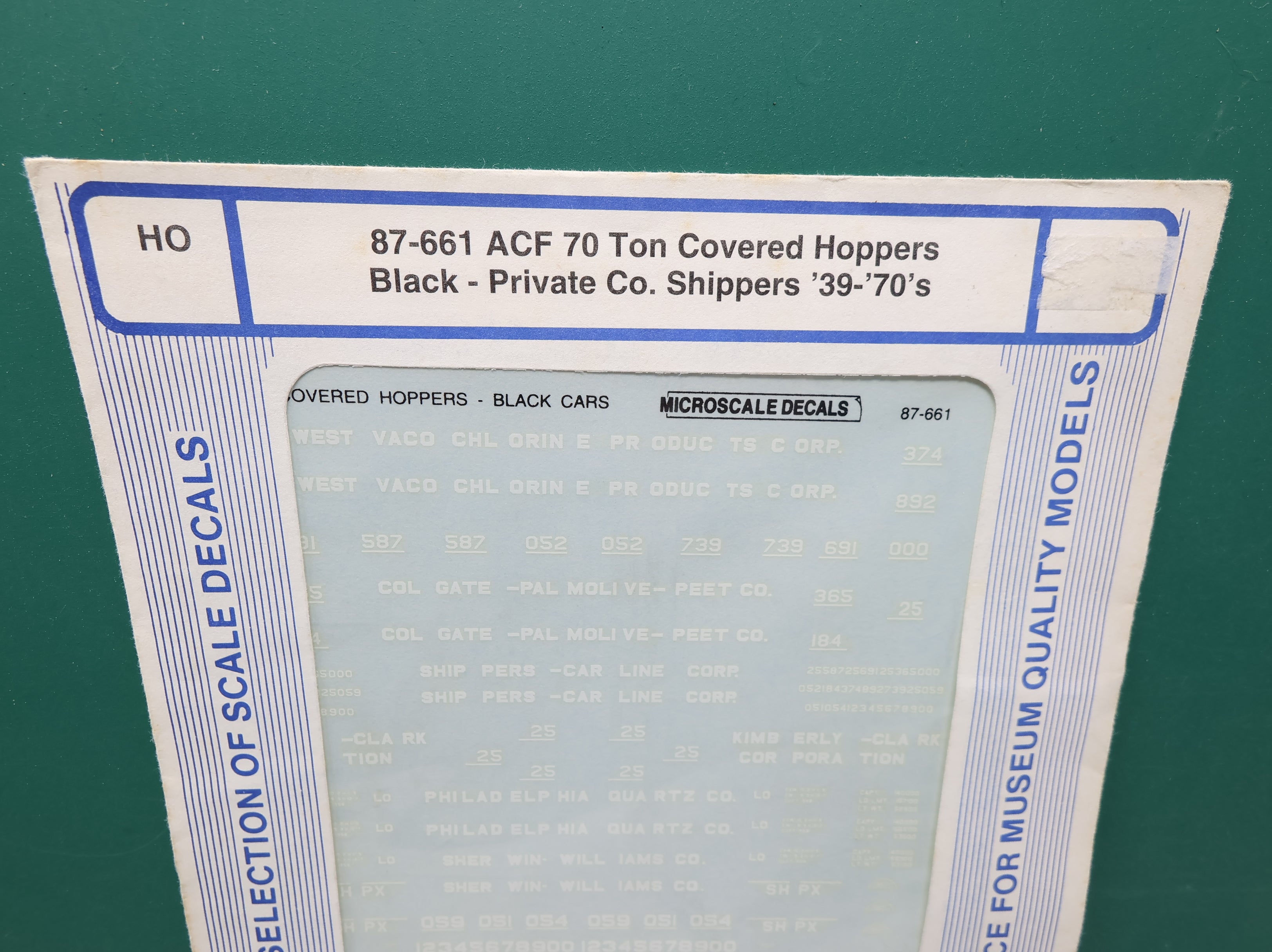 MICROSCALE 87-661 HO Scale, ACF 70 Ton Covered Hoppers Black - Private Co Shippers 39-70's Decals