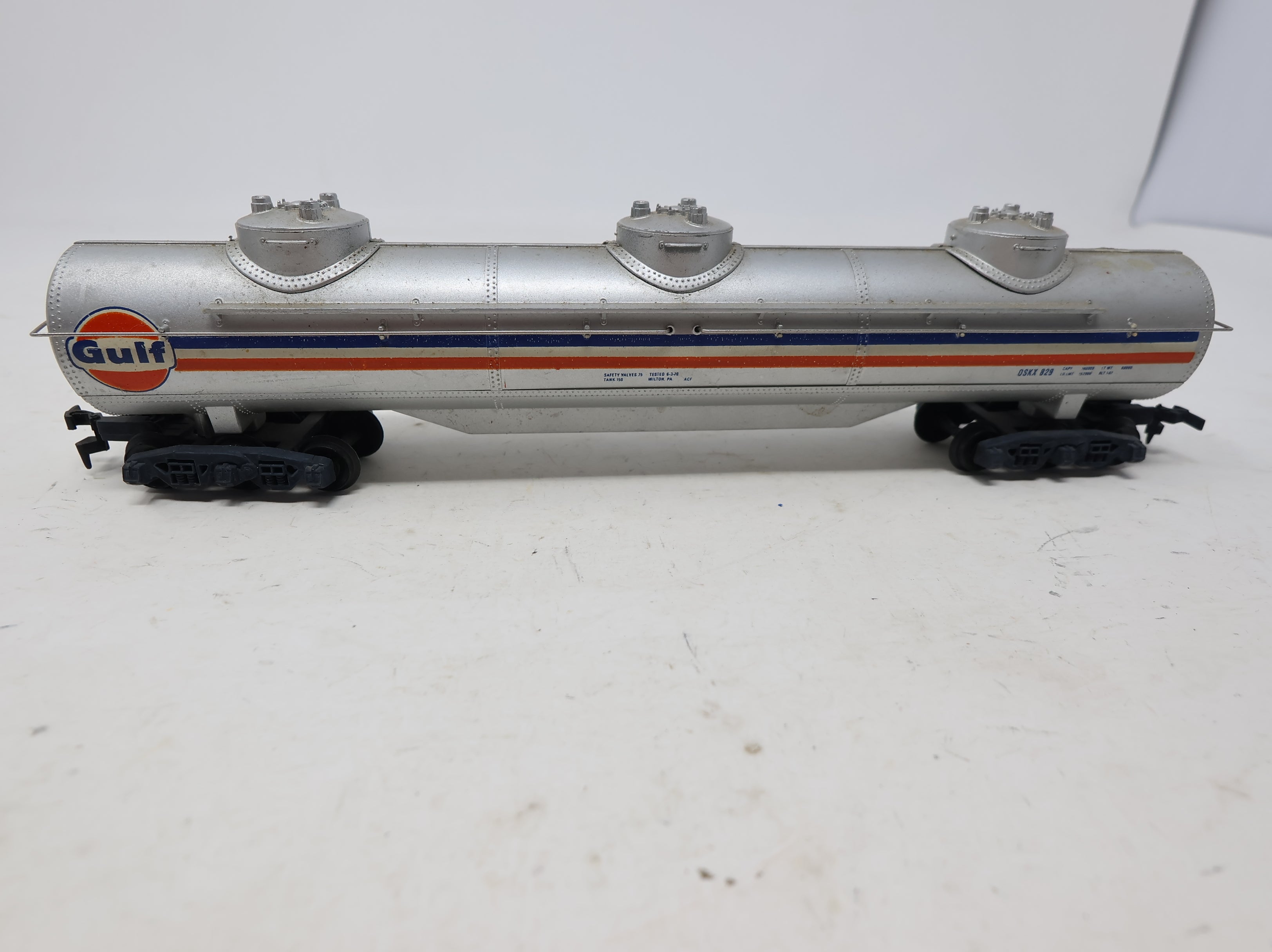 USED Tyco HO Scale Large Triple Dome Tank Car Gulf OSKX #829