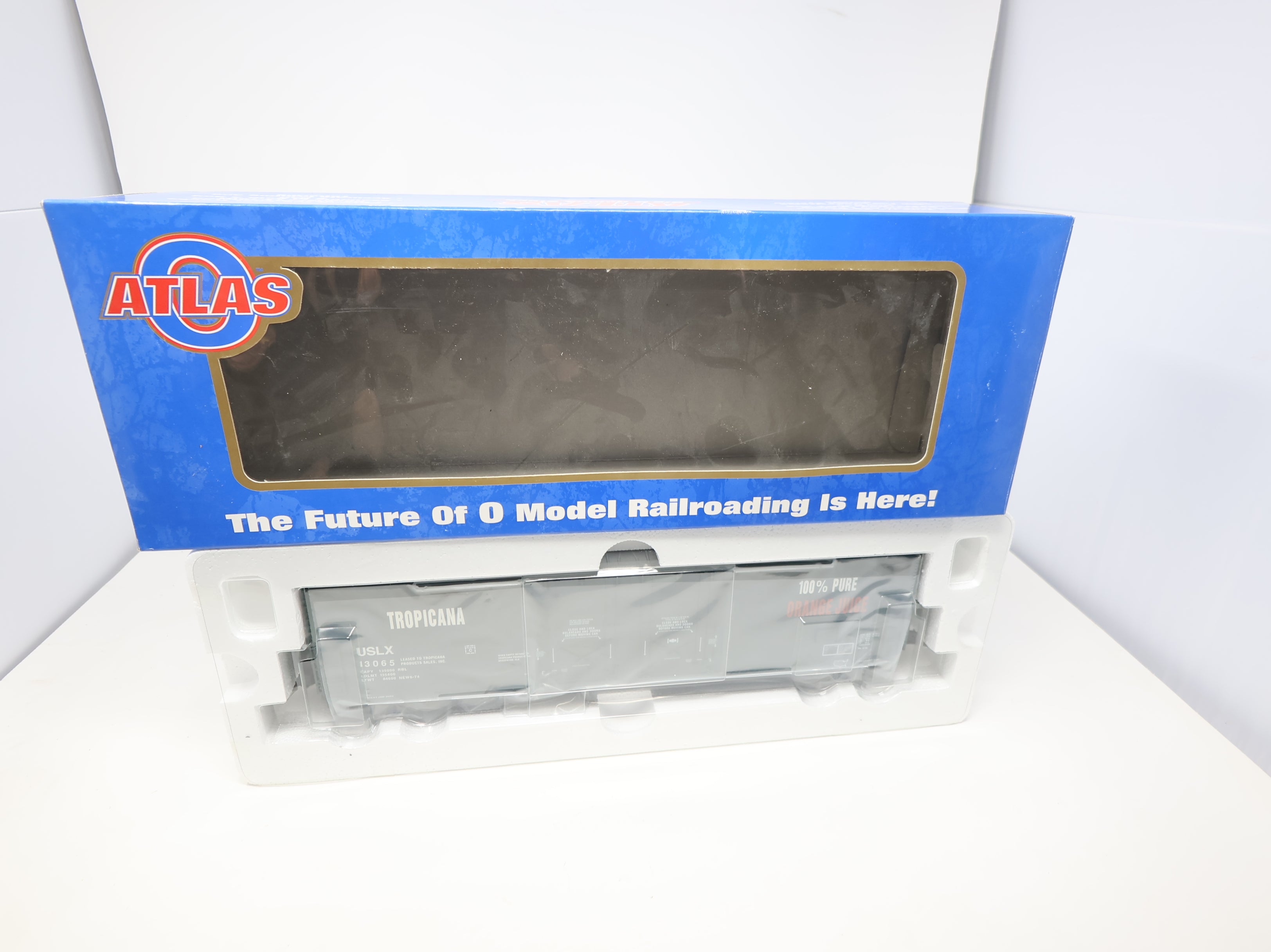 USED Atlas #6505-2 O 53' Double Plug Door Box Car Tropicana USLX #13065 3 Rail