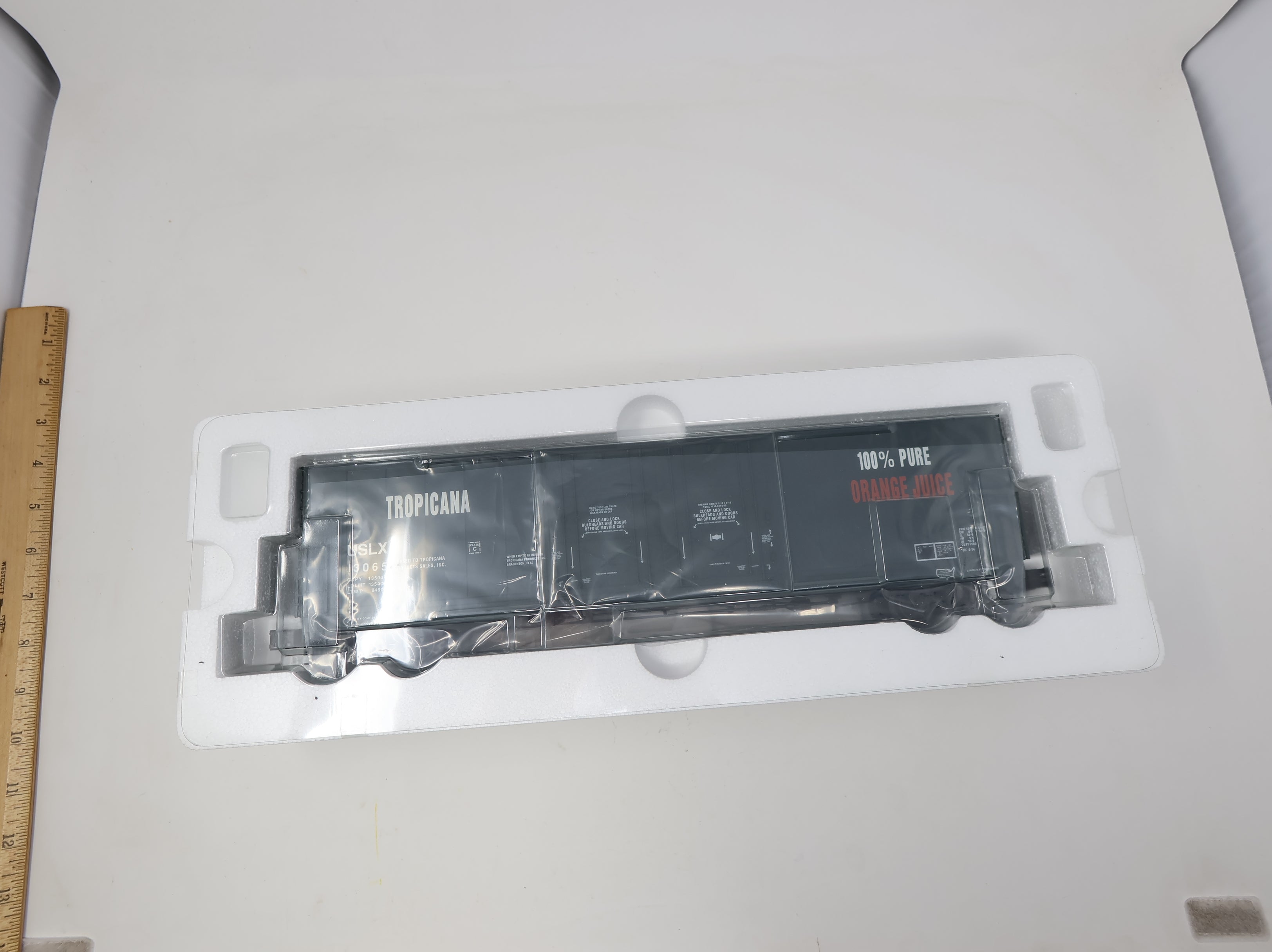 USED Atlas #6505-2 O 53' Double Plug Door Box Car Tropicana USLX #13065 3 Rail