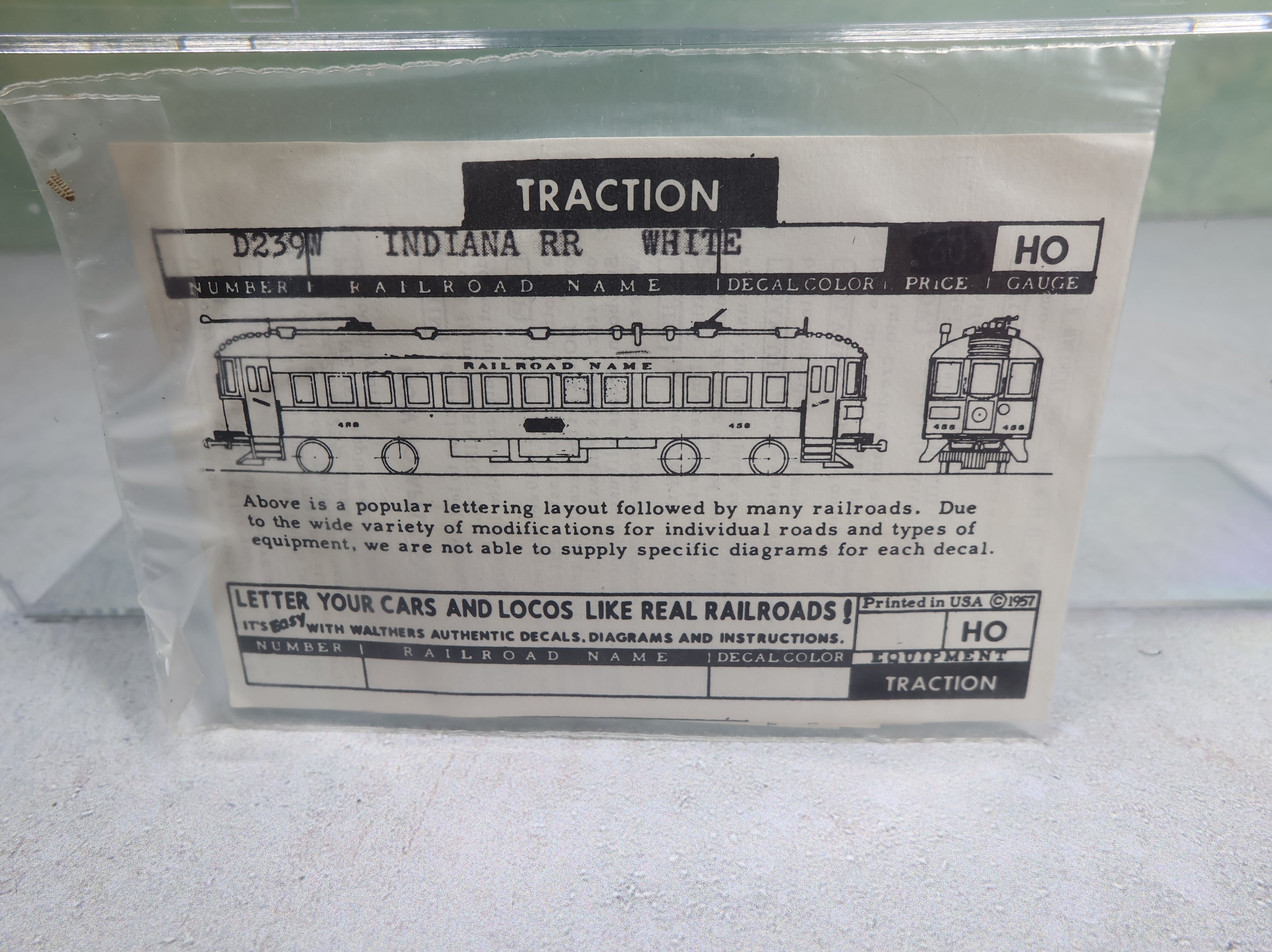 USED Walthers D239W HO Scale Indiana Railroad Trolley Decal White