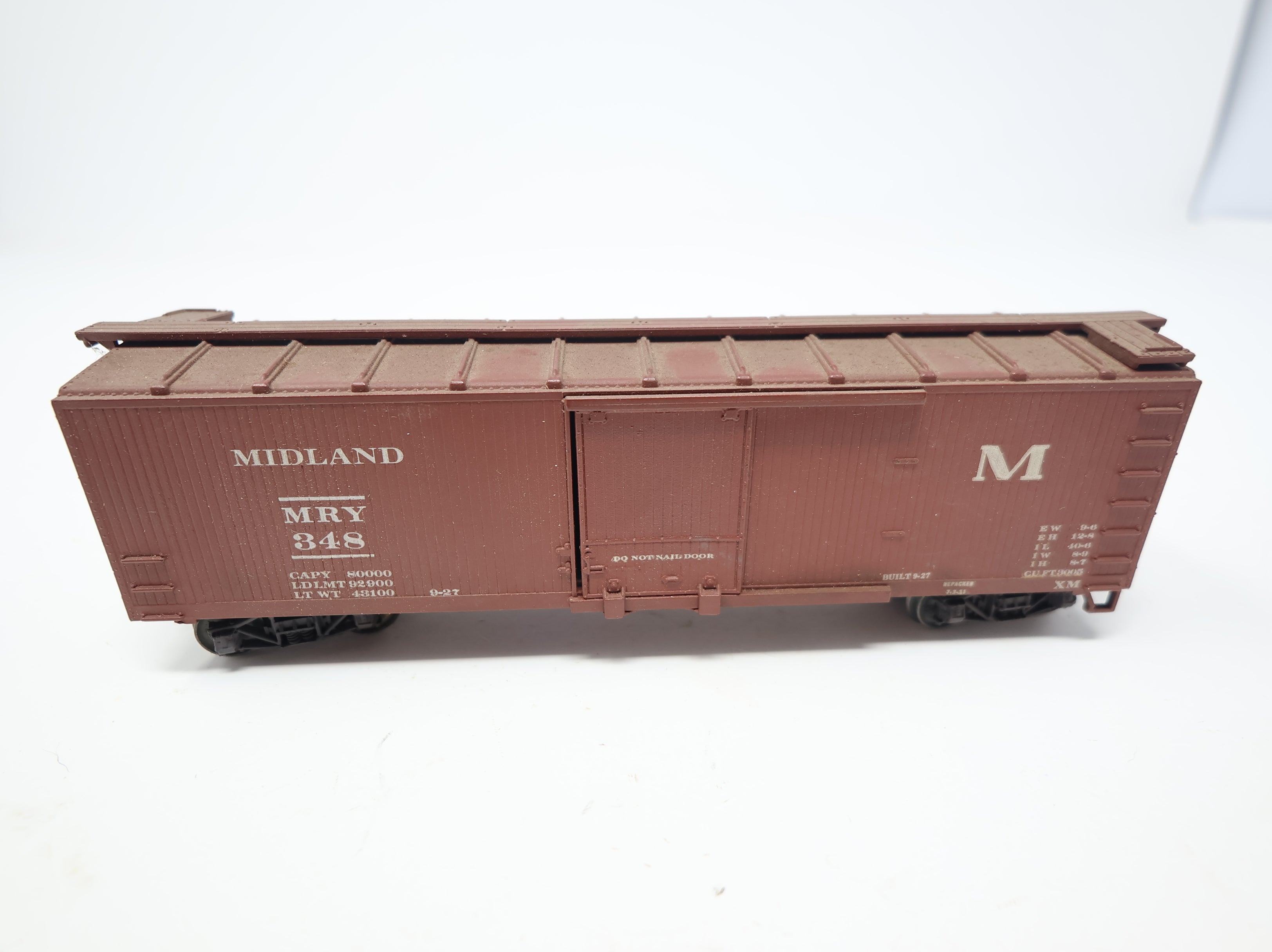 USED TRAIN MINIATURE HO Scale 40' Wooden Box Car Midland MRY #348 Decal