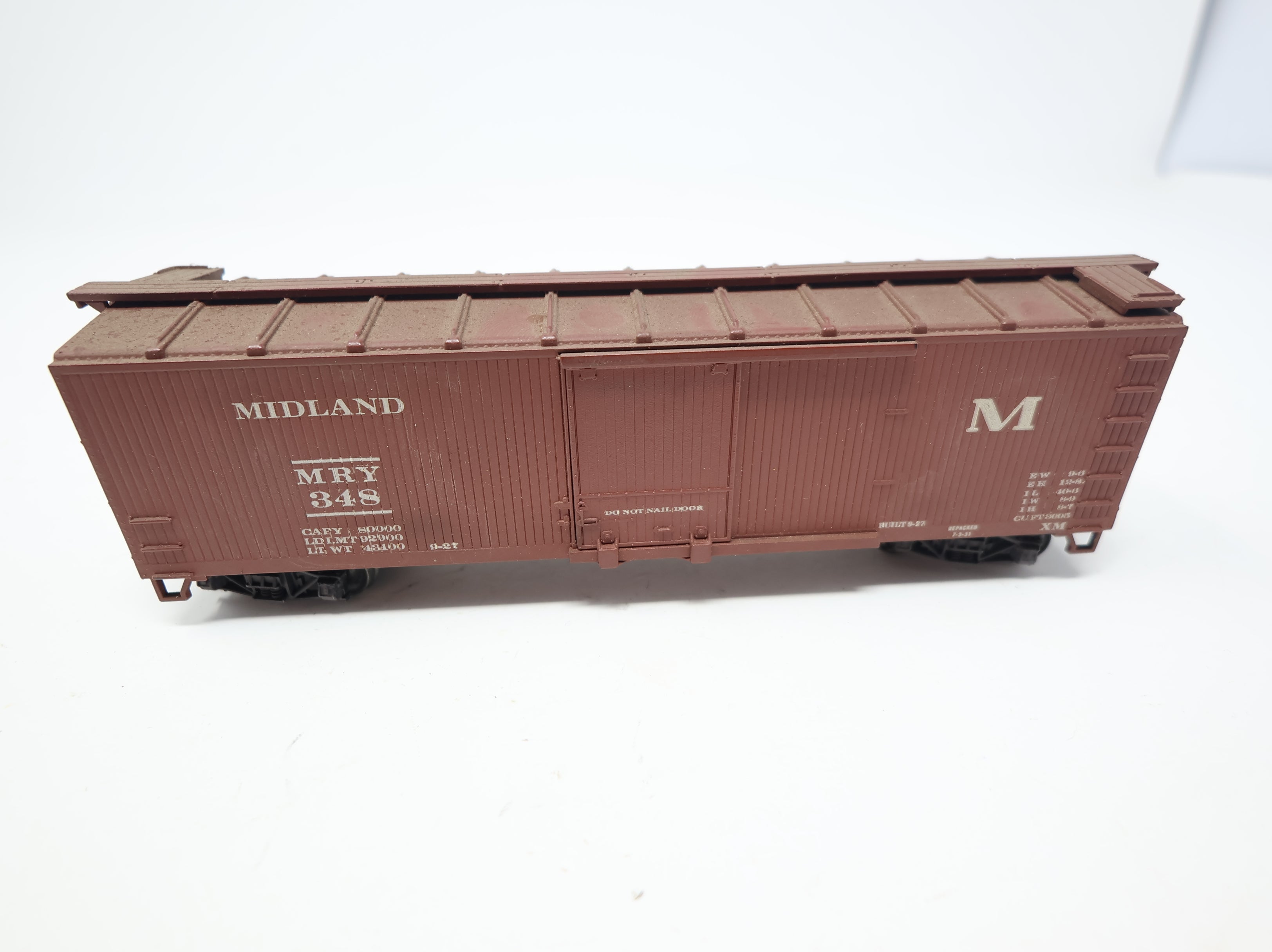 USED TRAIN MINIATURE HO Scale 40' Wooden Box Car Midland MRY #348 Decal