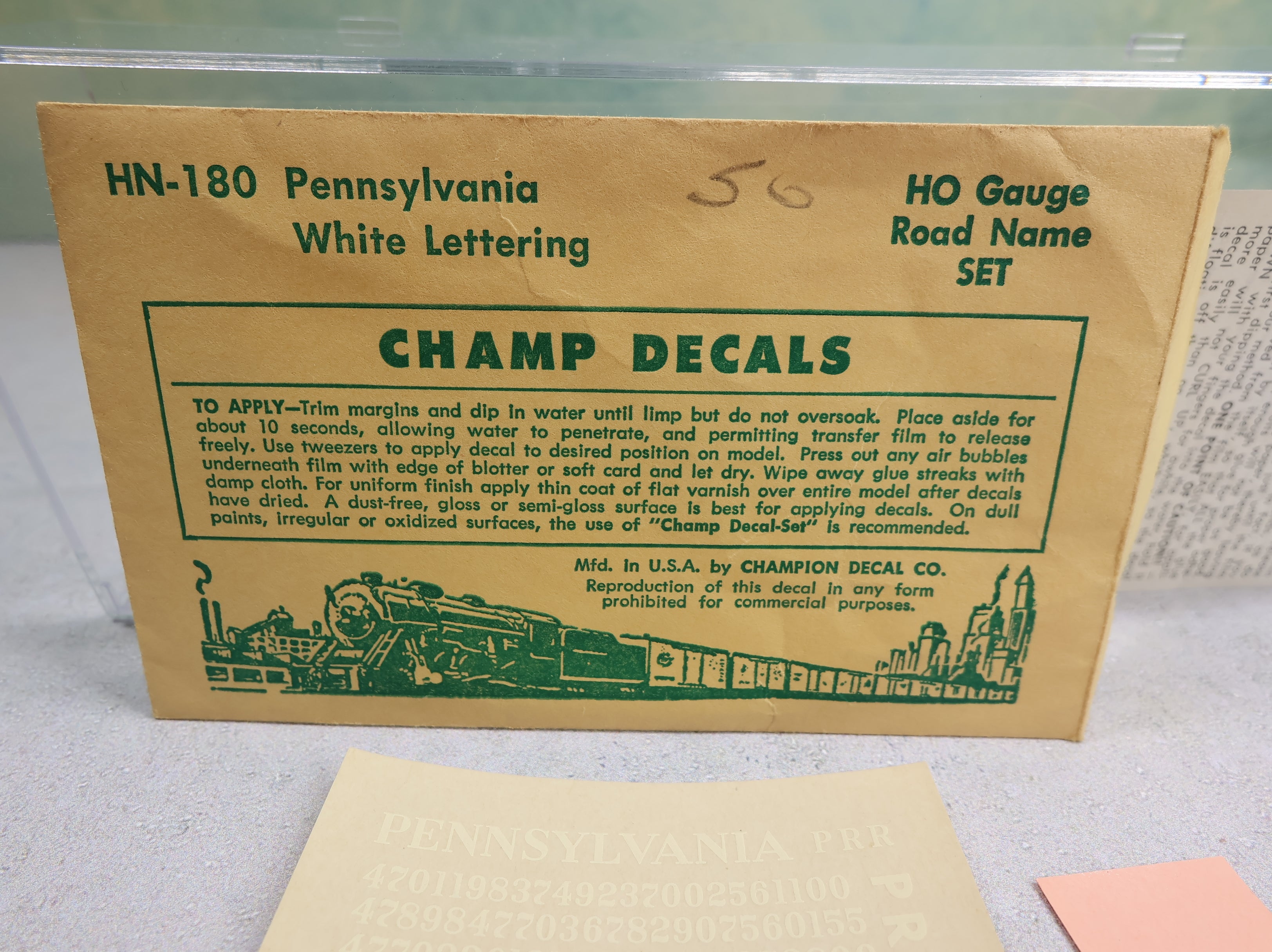 USED Champ Decals HN180 HO Scale Pennsylvania White Lettering Decals