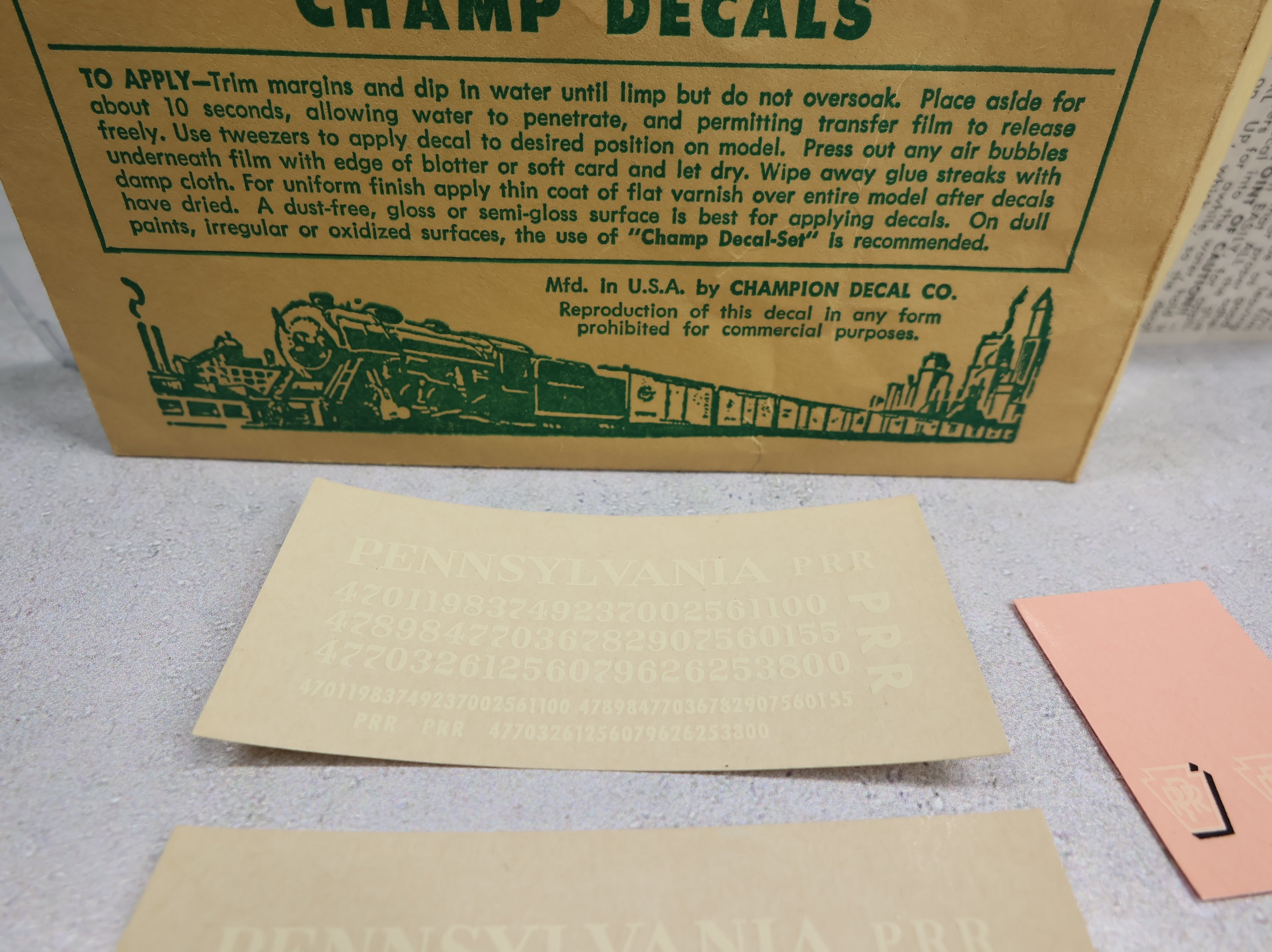 USED Champ Decals HN180 HO Scale Pennsylvania White Lettering Decals