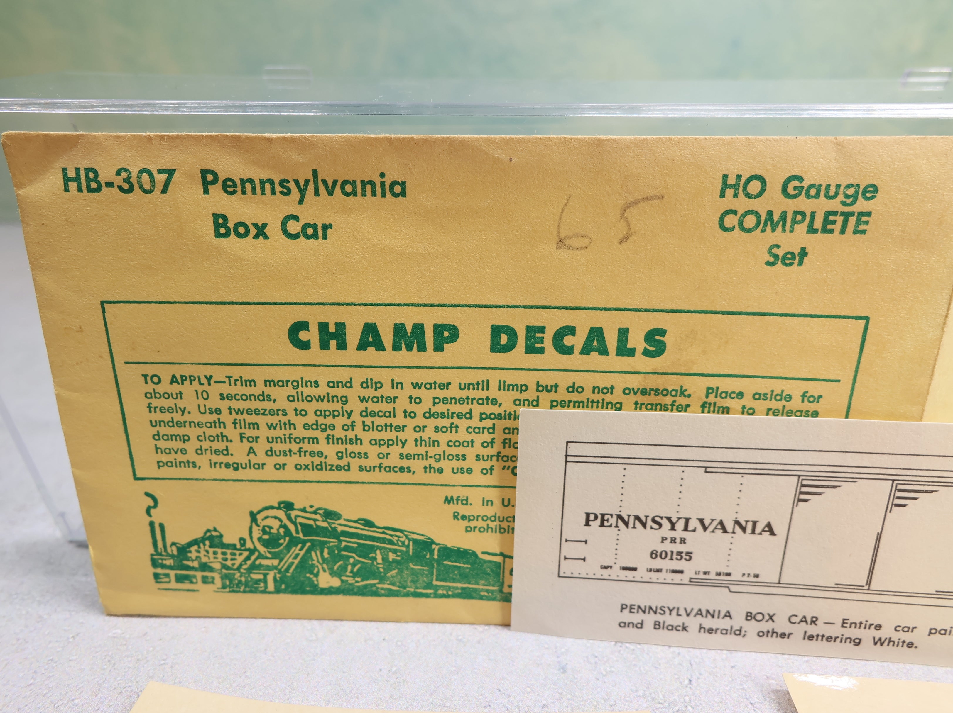 USED Champ Decals HB307 HO Scale Pennsylvania White Lettering Box Car Decals