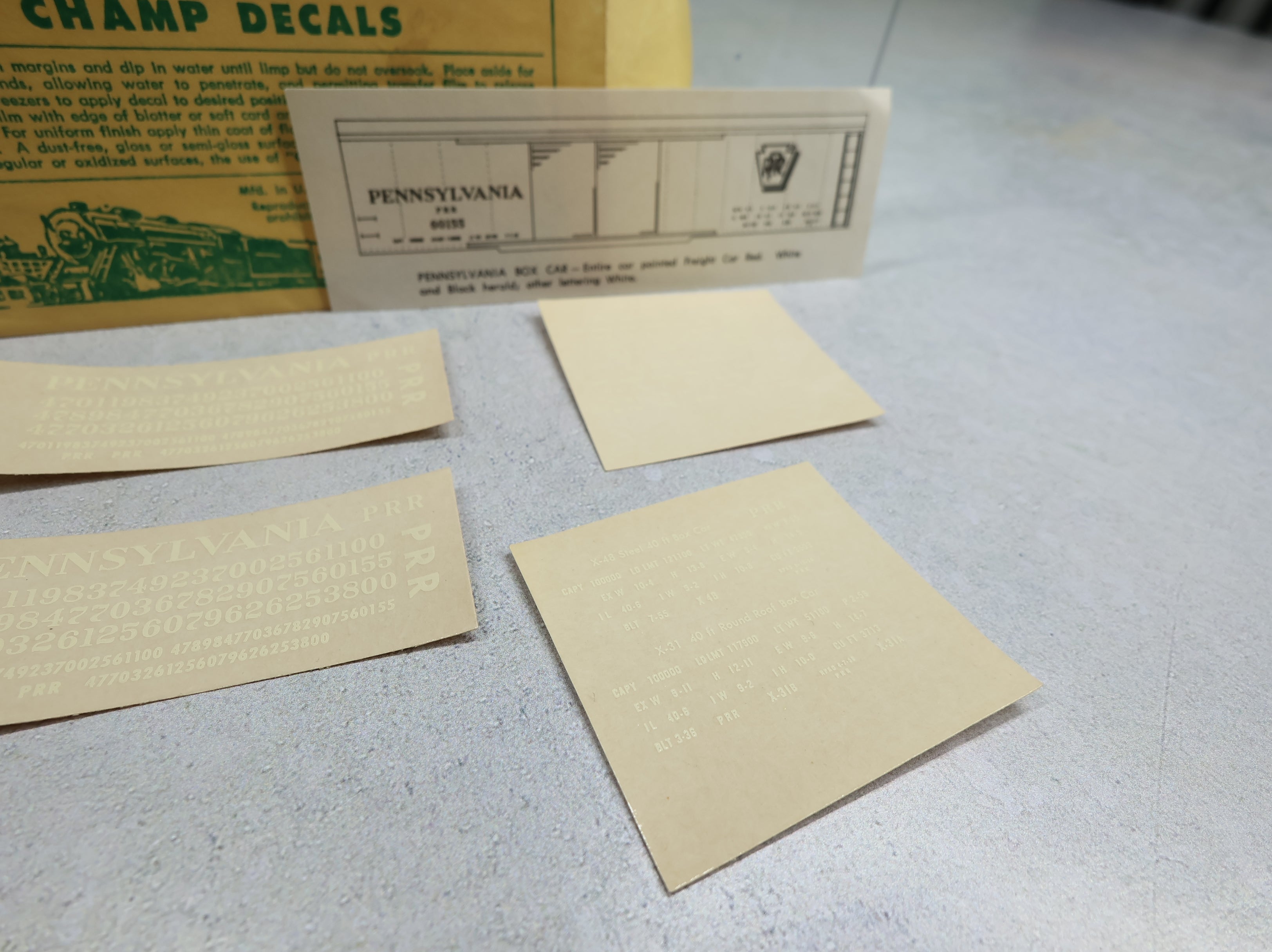 USED Champ Decals HB307 HO Scale Pennsylvania White Lettering Box Car Decals