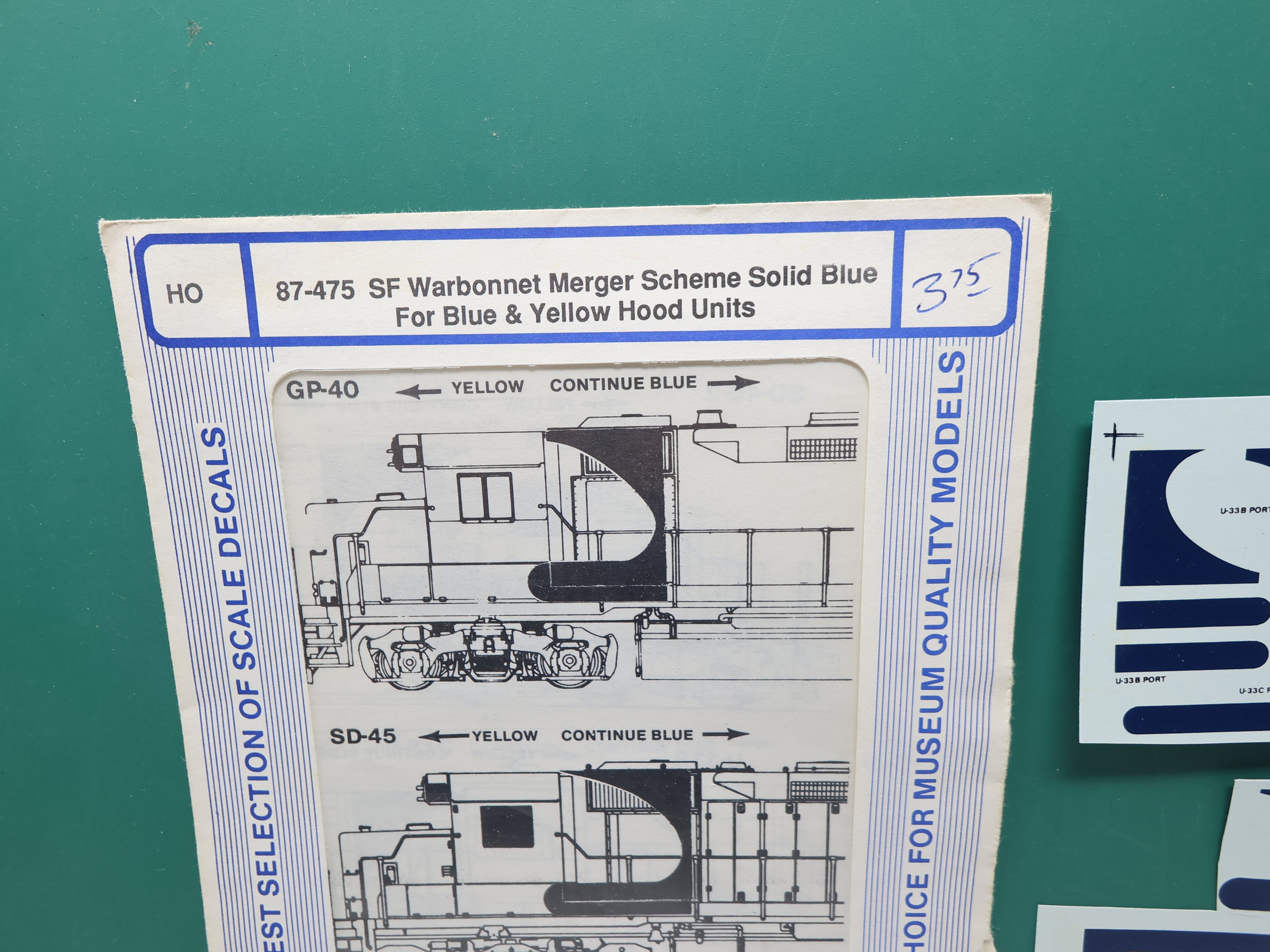 USED MICROSCALE 87-475 HO Scale, Santa Fe Warbonnet Merger Scheme Solid Blue for Blue & Yellow Hoods Diesel Decals