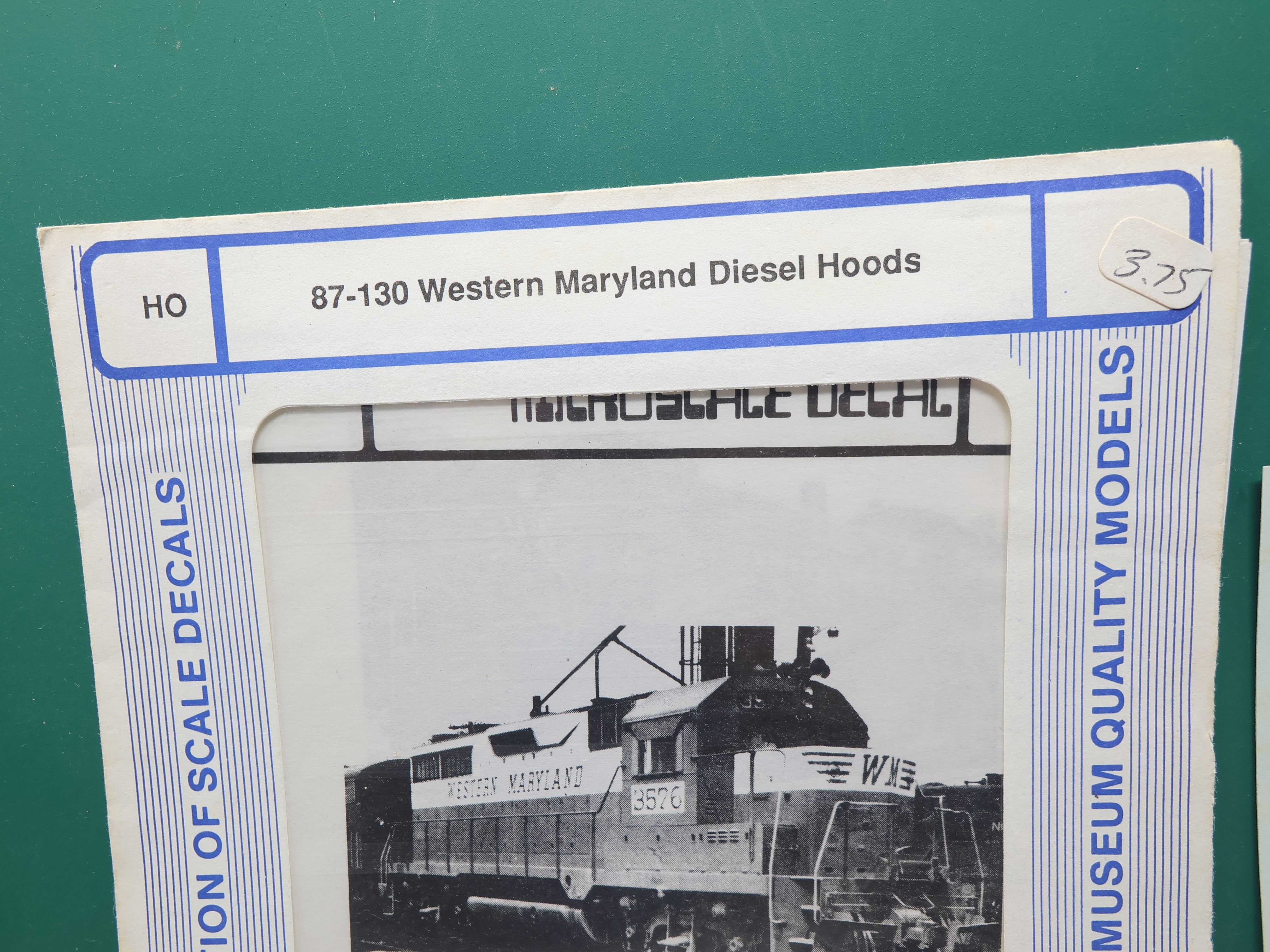 USED MICROSCALE 87-130 HO Scale, Western Maryland Diesel Hoods Decals