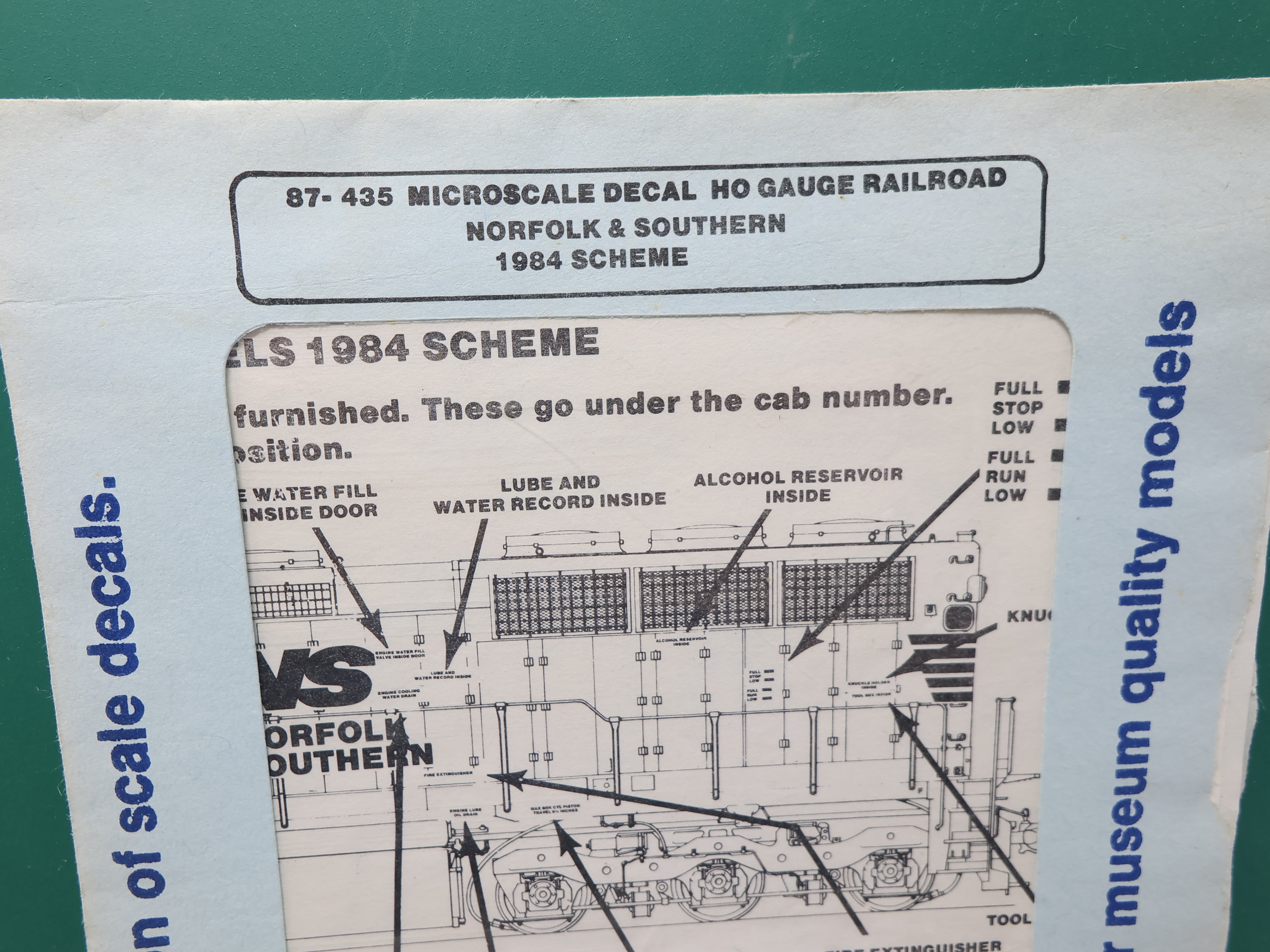 USED MICROSCALE 87-435 HO Scale, Norfolk & Southern 1984 Scheme Diesel Decals