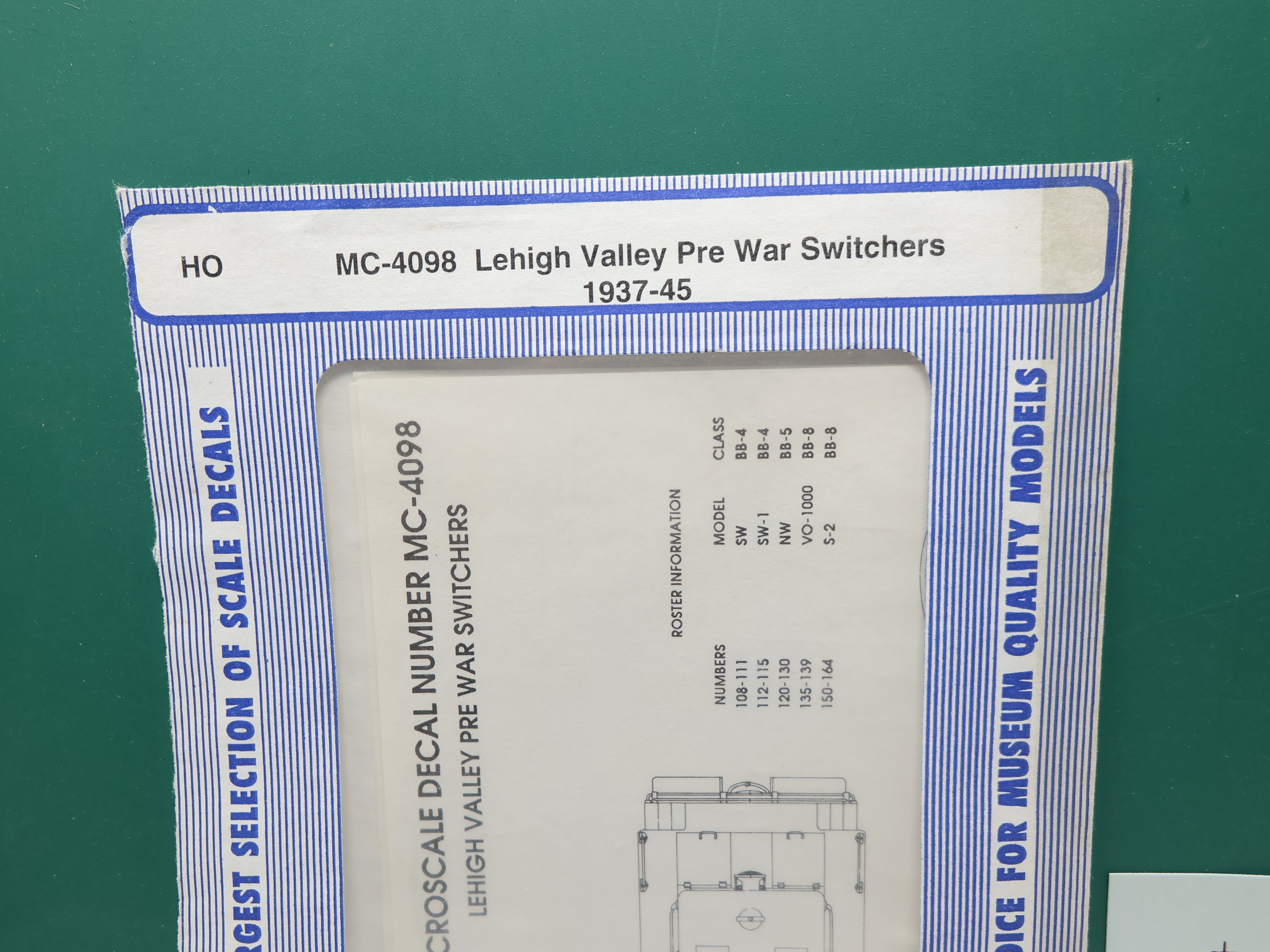 USED MICROSCALE MC-4098 HO Scale, Lehigh Valley Pre War Switchers Decals 1937-45