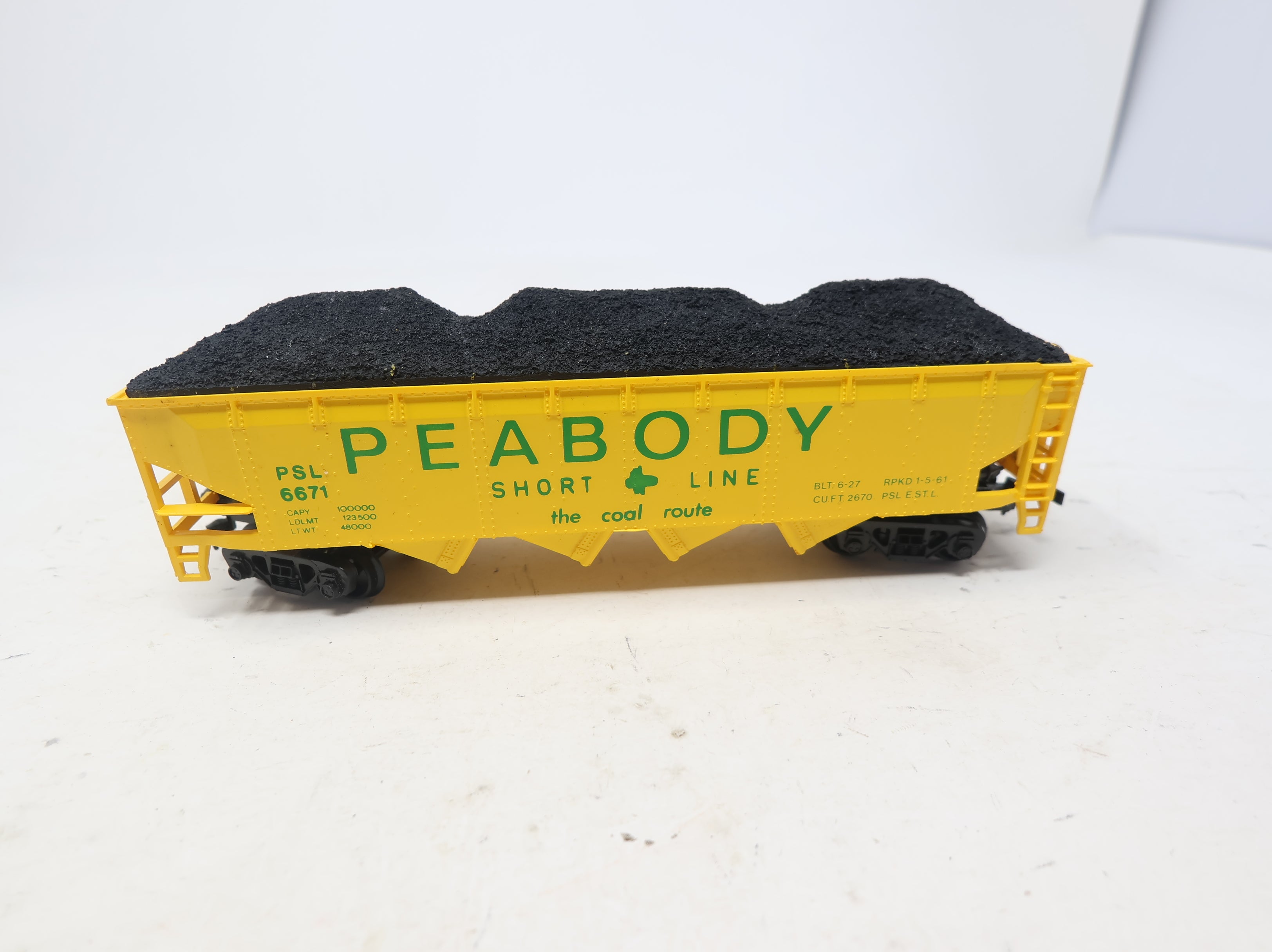 USED HO Scale 4 Bay Hopper Peabody Short Line PSL #6671 w/ Coal Load