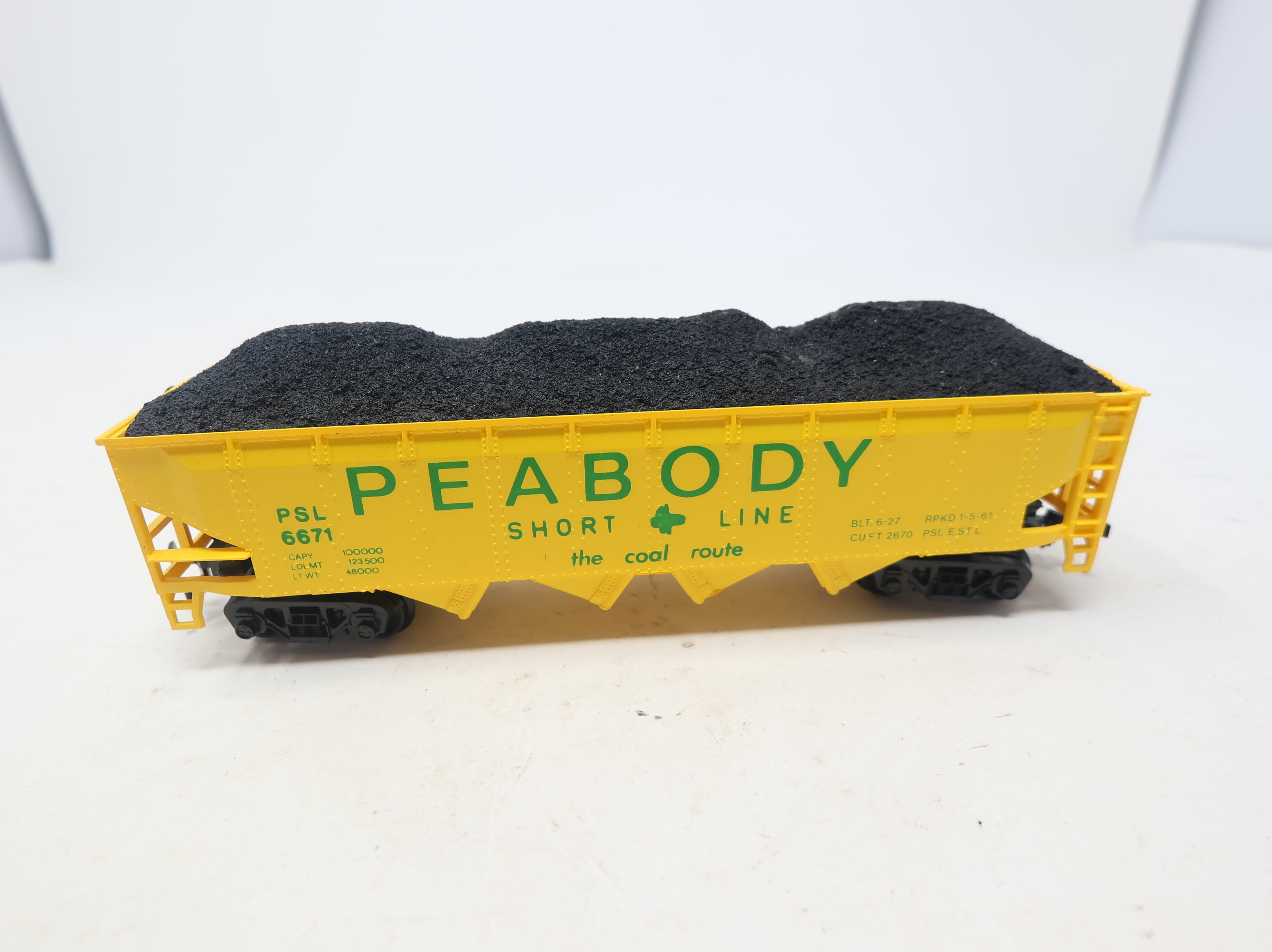 USED HO Scale 4 Bay Hopper Peabody Short Line PSL #6671 w/ Coal Load