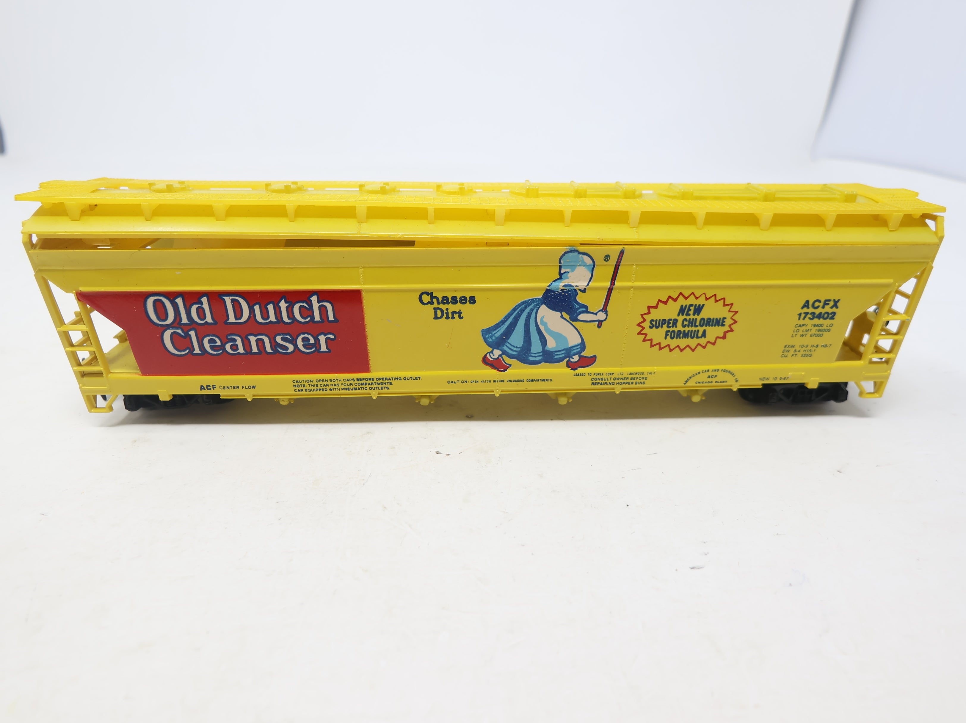 USED Tyco HO Scale ACF Center Flow Covered Hopper Old Dutch Cleanser ACFX #173402