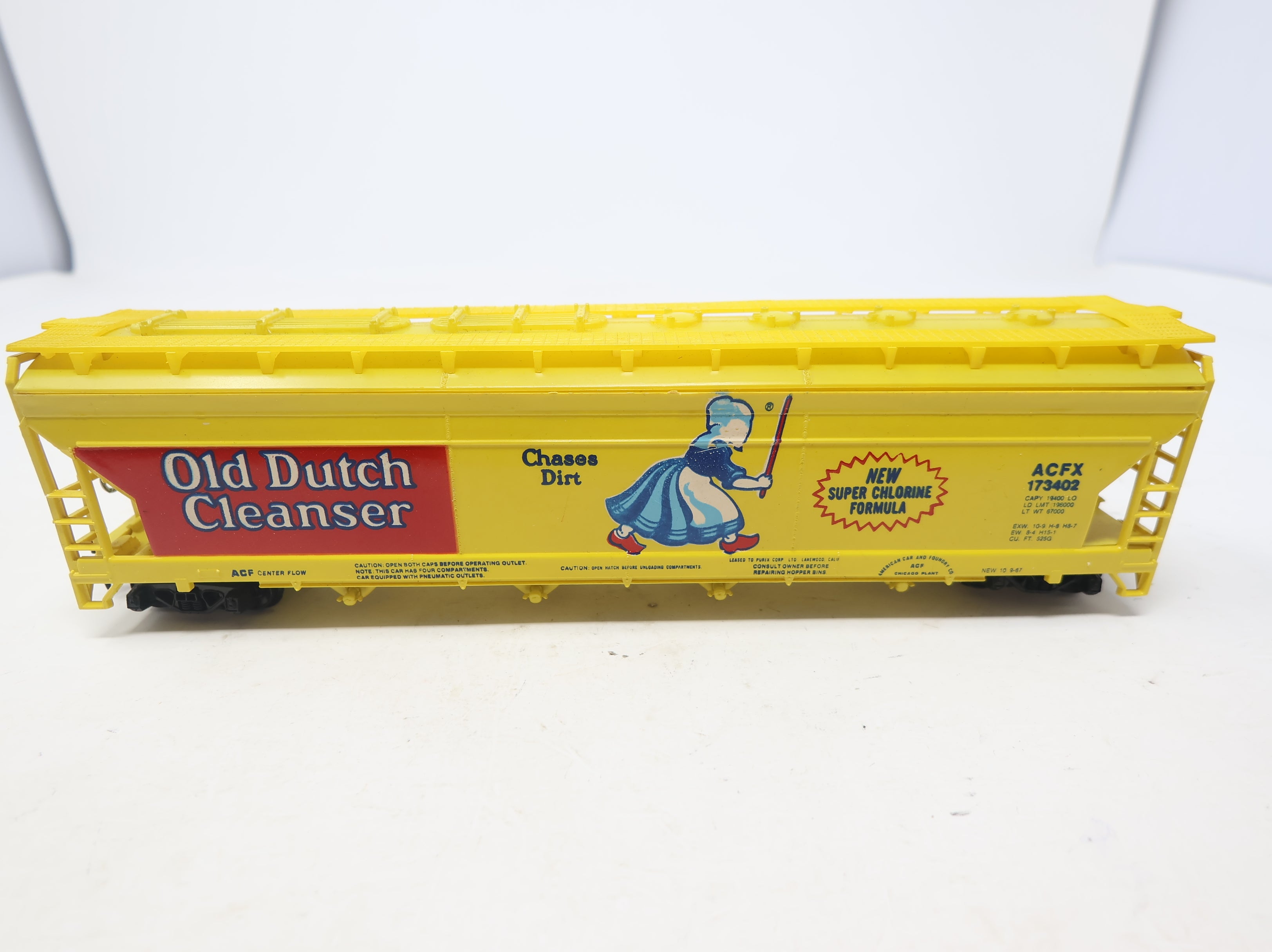 USED Tyco HO Scale ACF Center Flow Covered Hopper Old Dutch Cleanser ACFX #173402