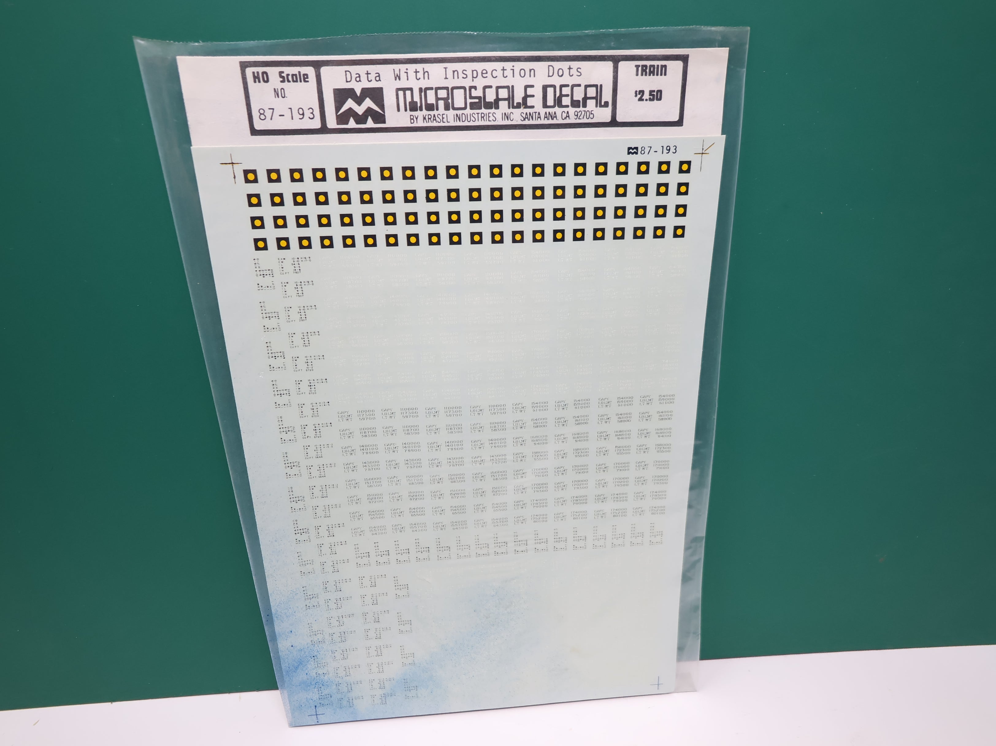 MICROSCALE 87-193 HO Scale Data w/ Inspection Dots Decals