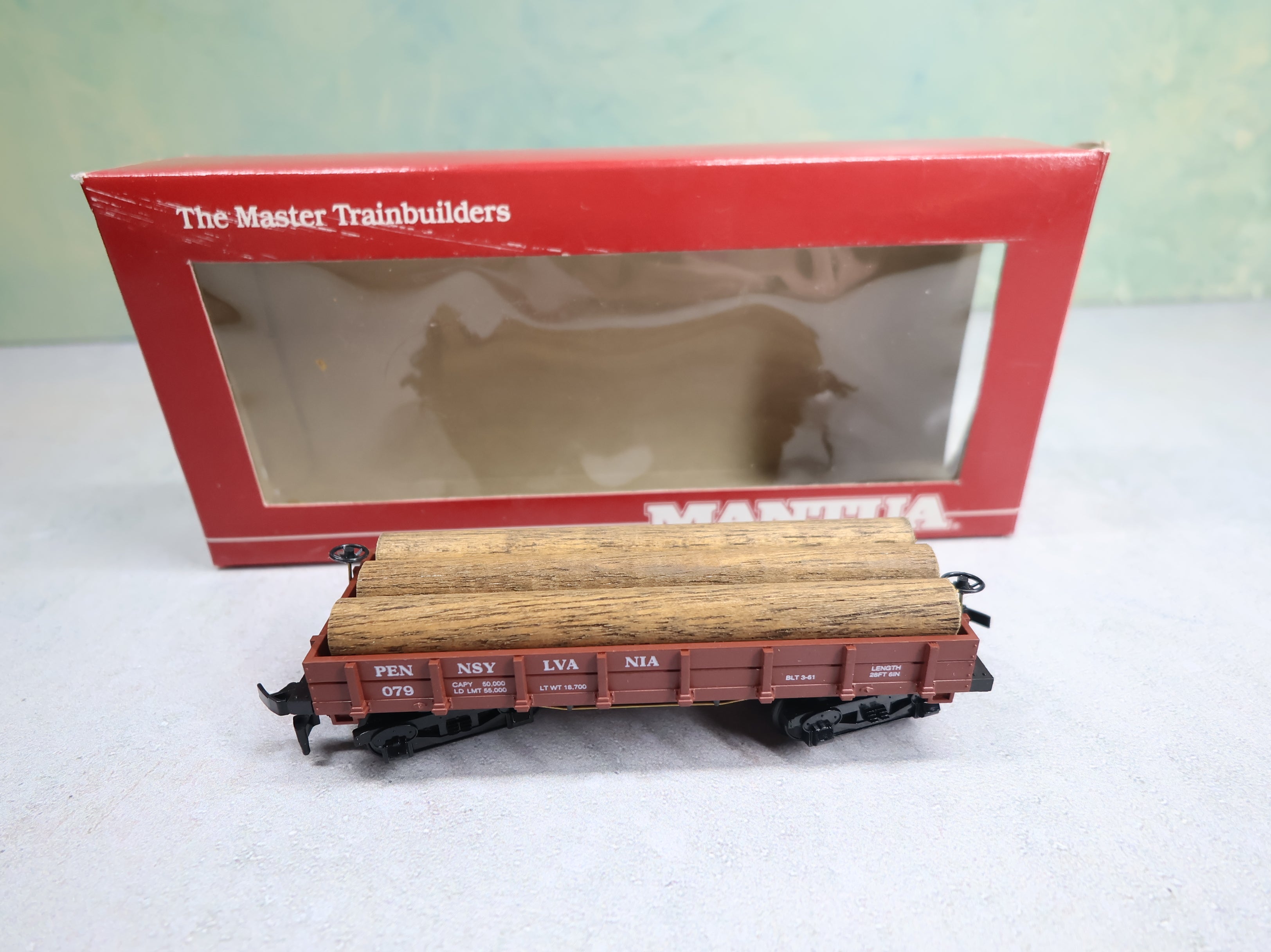 USED Mantua HO Scale 1860 Log Car Pennsylvania #079 w/ Log Load