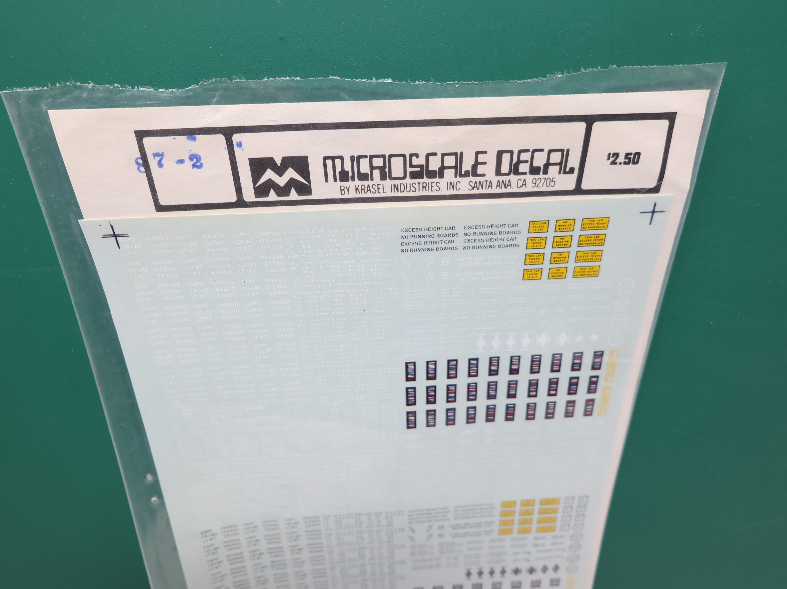 MICROSCALE 87-2 HO Scale Railroad Data Sheet Decals