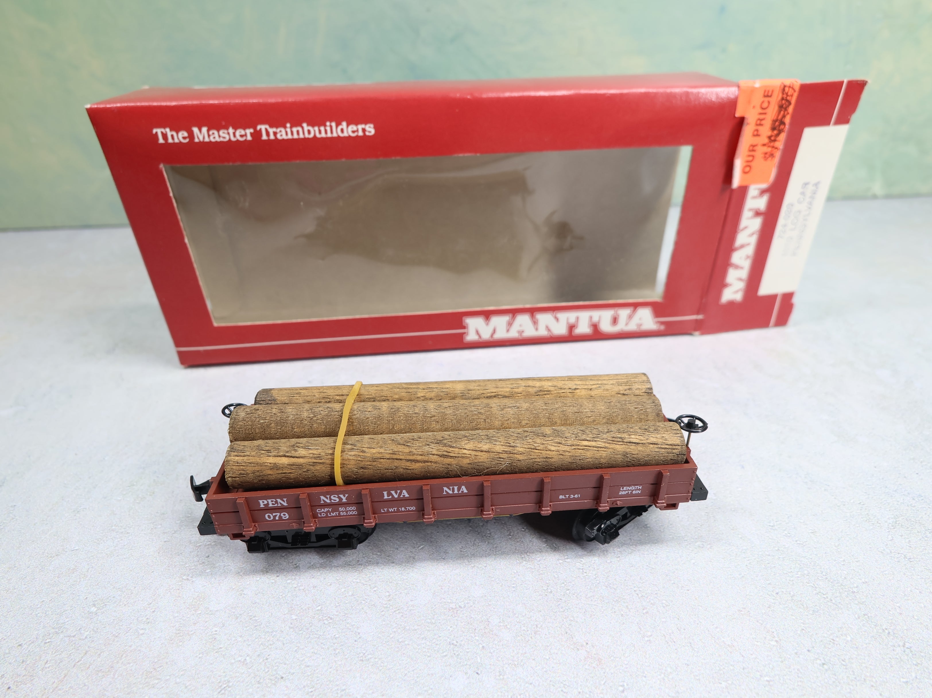 USED Mantua HO Scale 1860 Log Car Pennsylvania #079 w/ Log Load