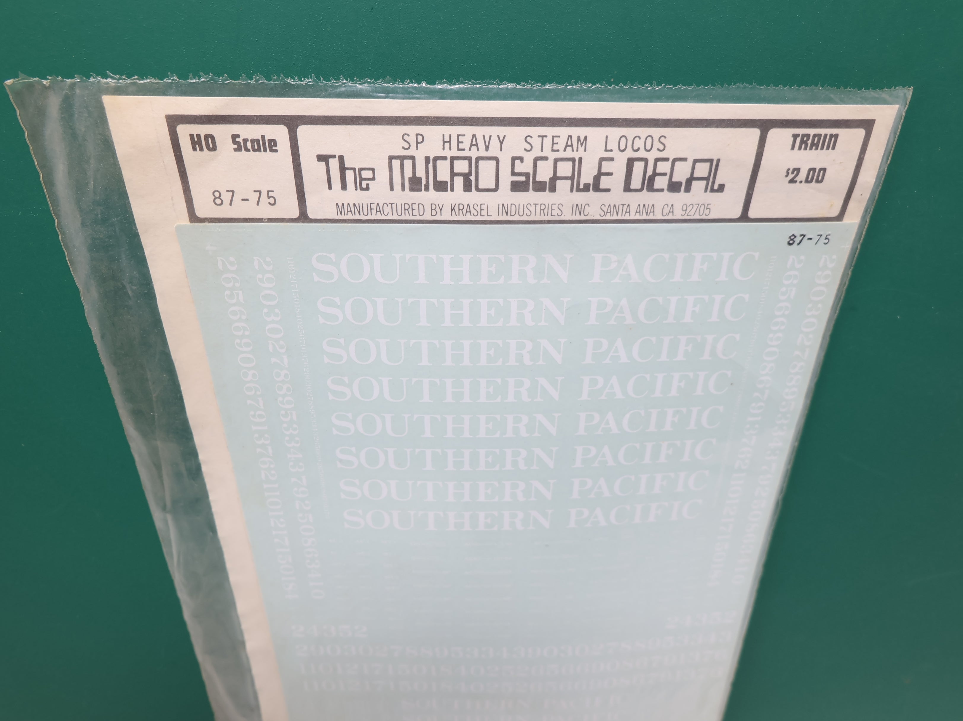 MICROSCALE 87-75 HO Scale Southern Pacific Steam Locomotives Decals