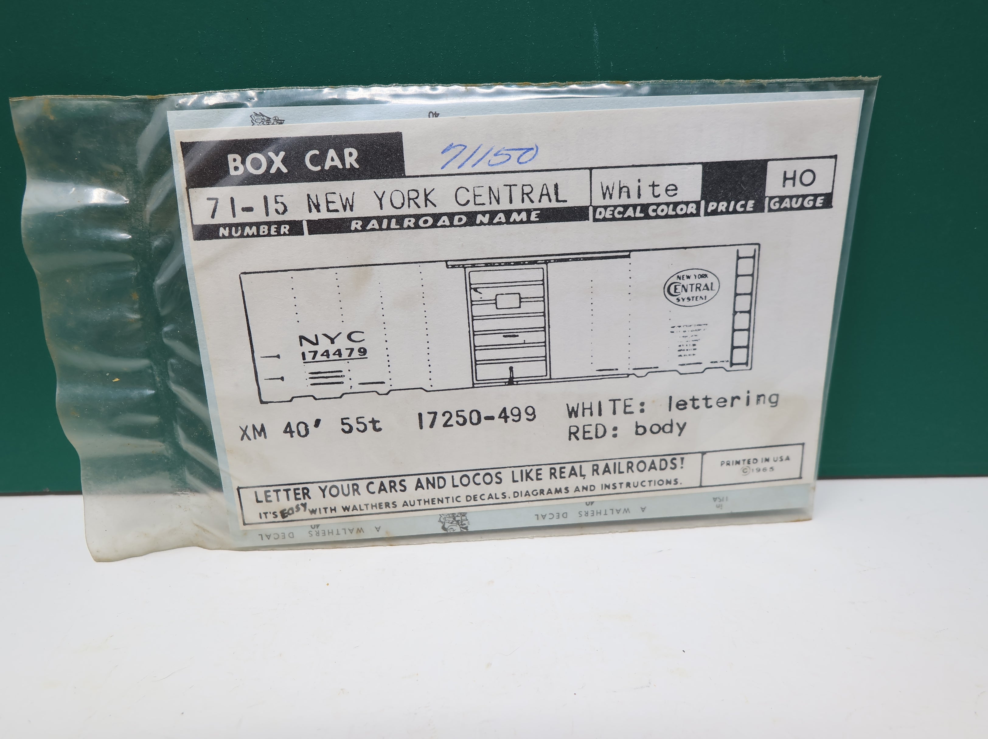 Walthers 71-15 HO Scale NYC Box Car White Decals