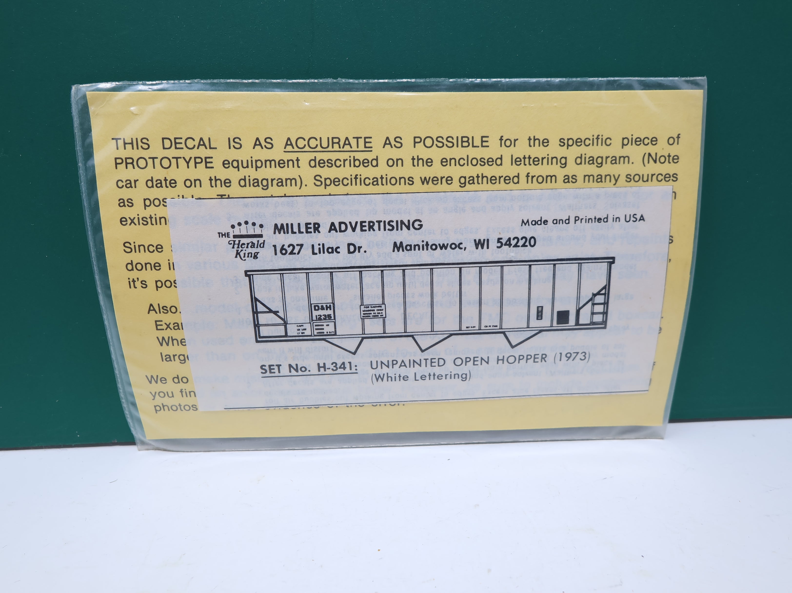 The Herald King H341 HO Scale D&H Open Hopper 1973 White Lettering