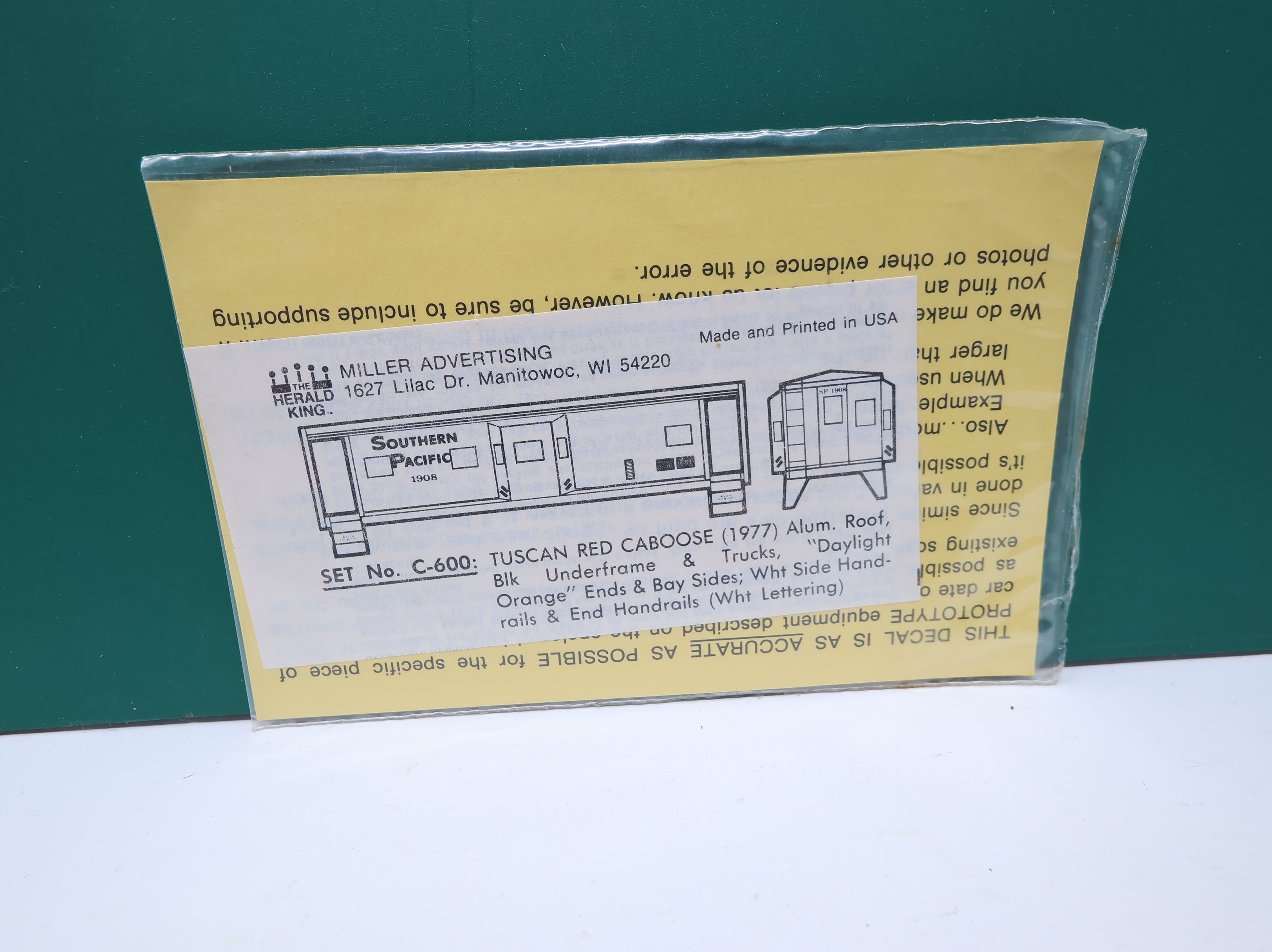 The Herald King C600 HO Scale Southern Pacific Tuscan Red 1977 White Lettering Decals