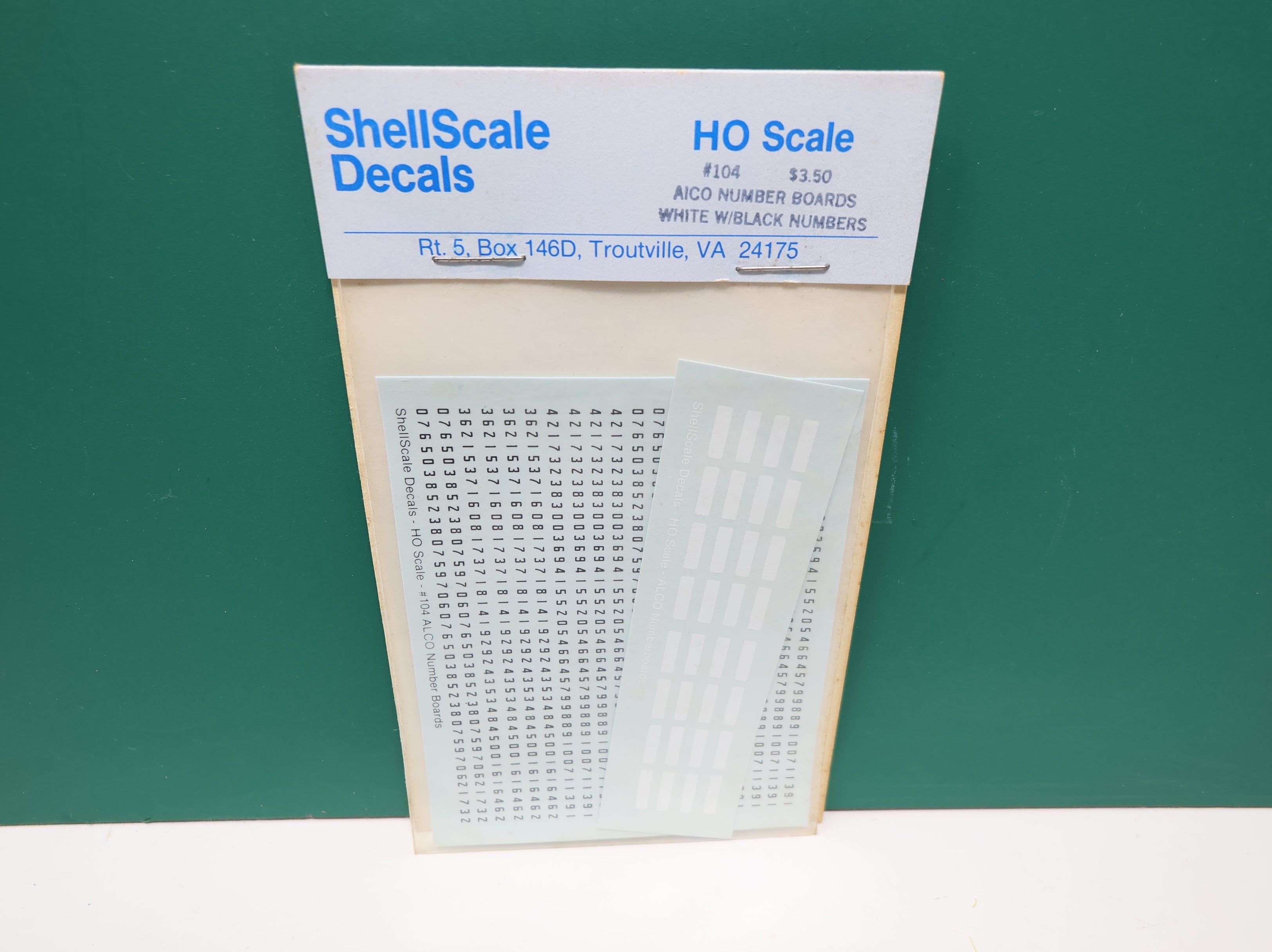 ShellScale Decals 104 HO Scale Alcom Number Boards White w/ Black Numbers Decals