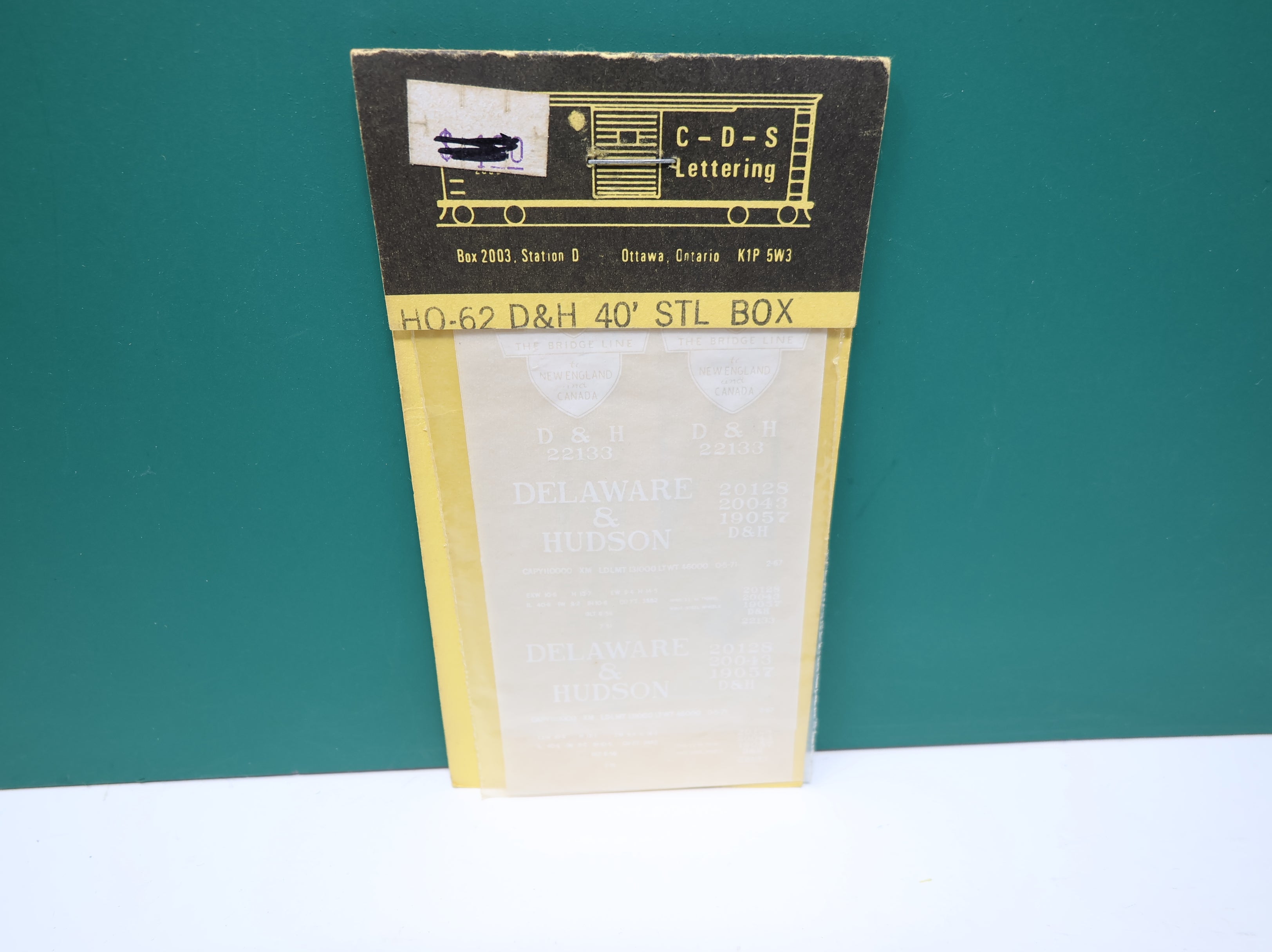 CDS Lettering HO62 HO Scale D&H 40' Box Car Decal