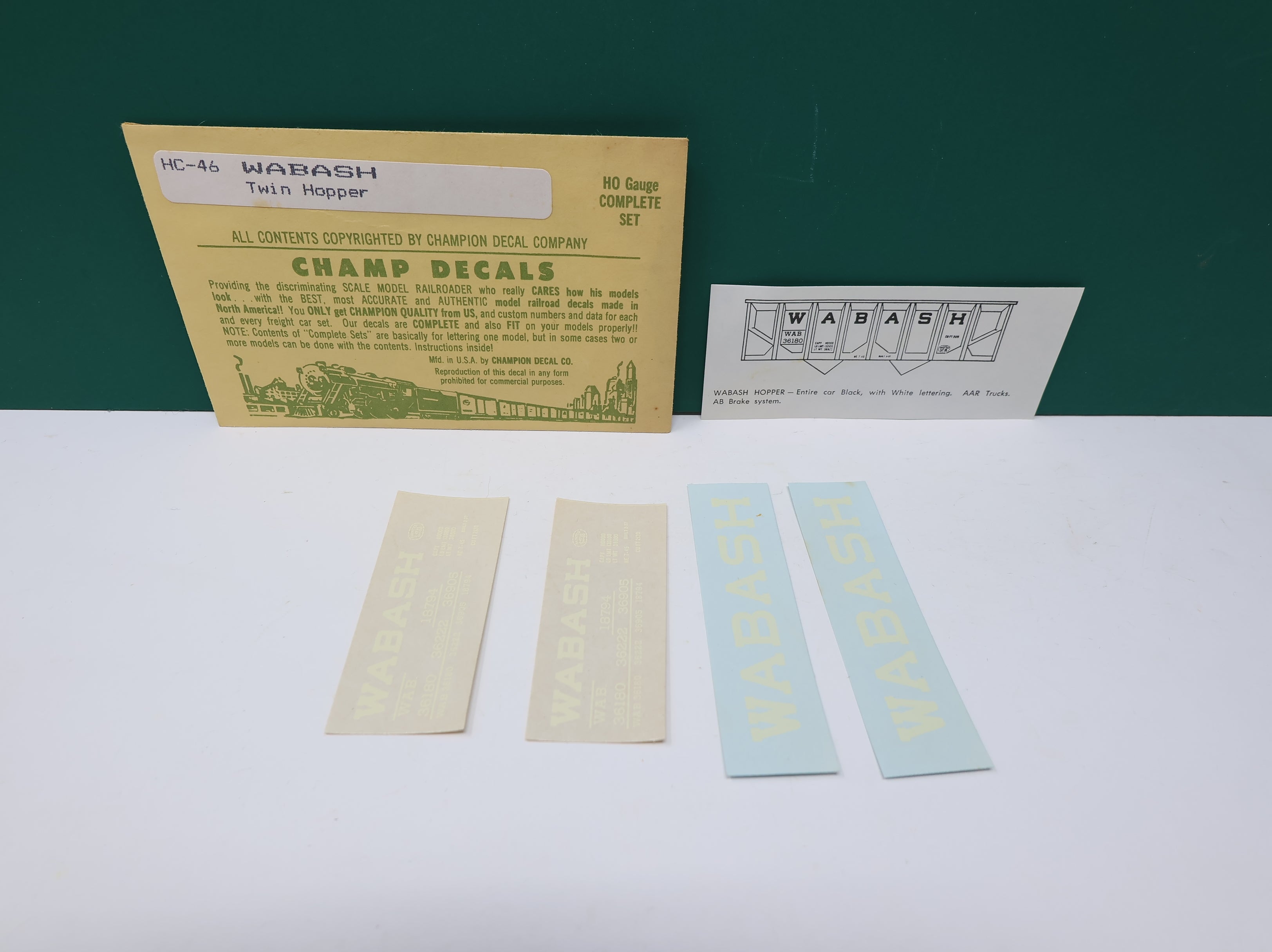 USED Champ Decals HC46 HO Scale Wabash Twin Hopper Decals