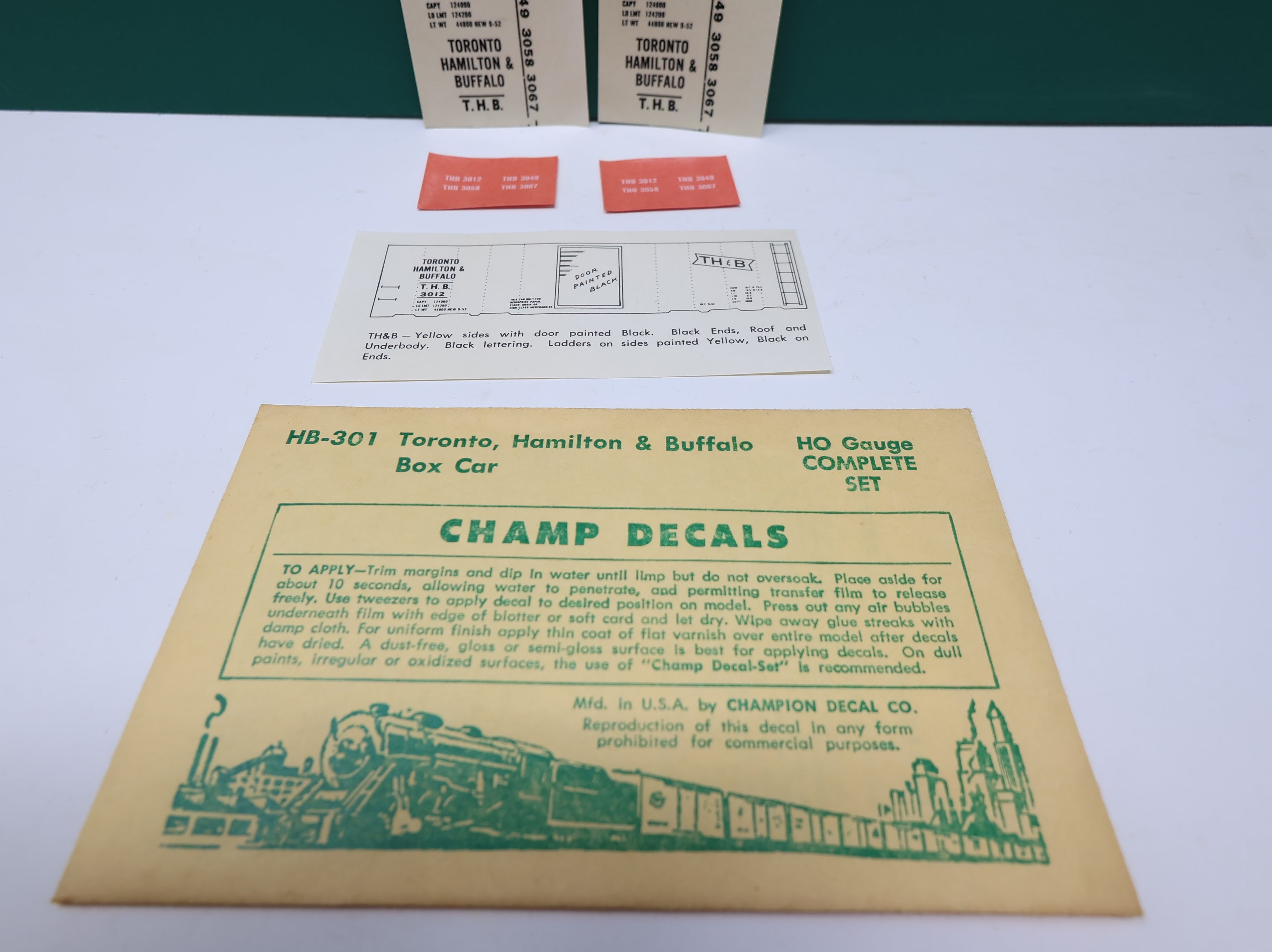 USED Champ Decals HB301 HO Scale Toronto Hamilton & Buffalo Box Car Decals