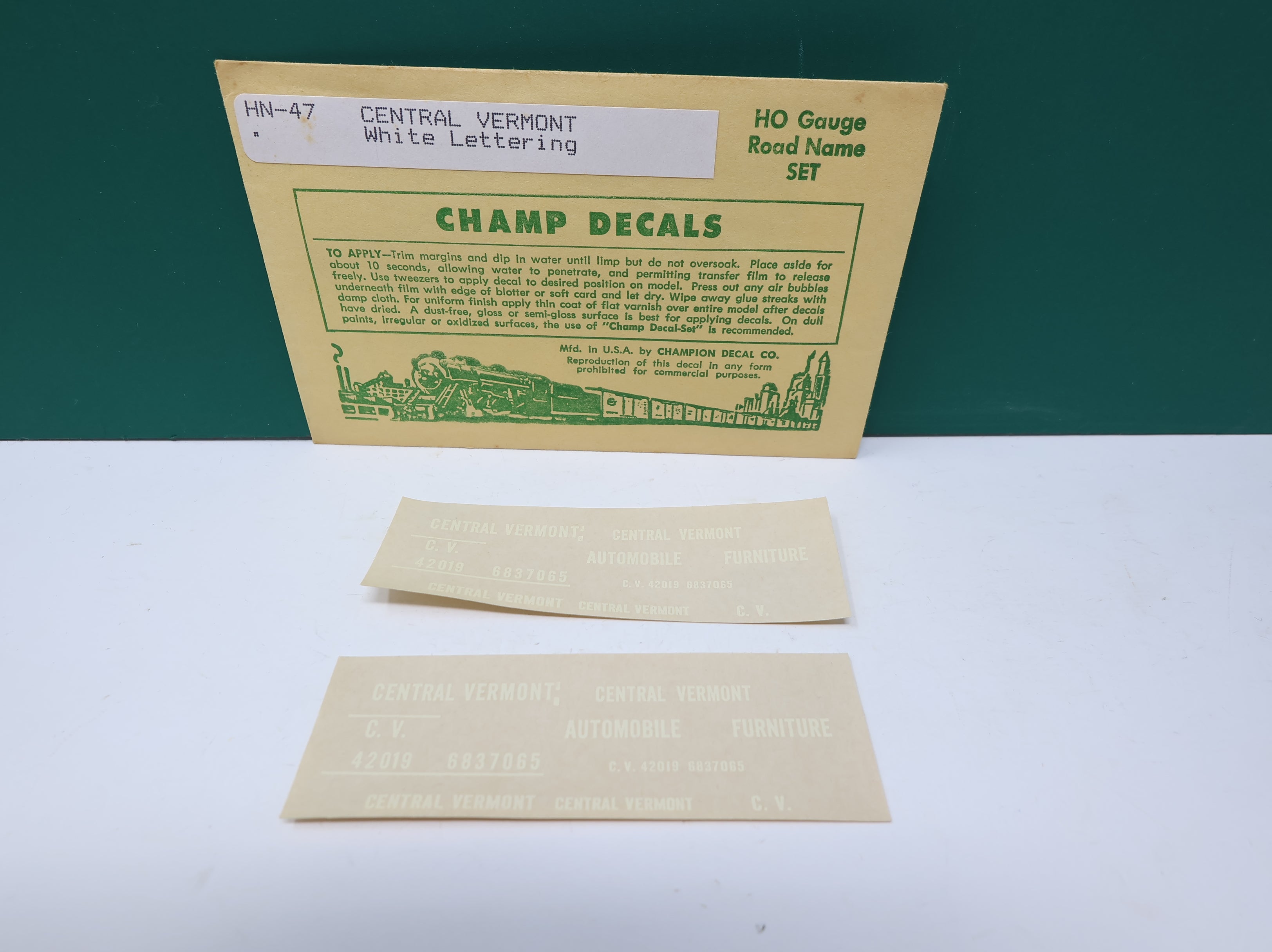 USED Champ Decals HN47 HO Scale Central Vermont White Lettering Decals