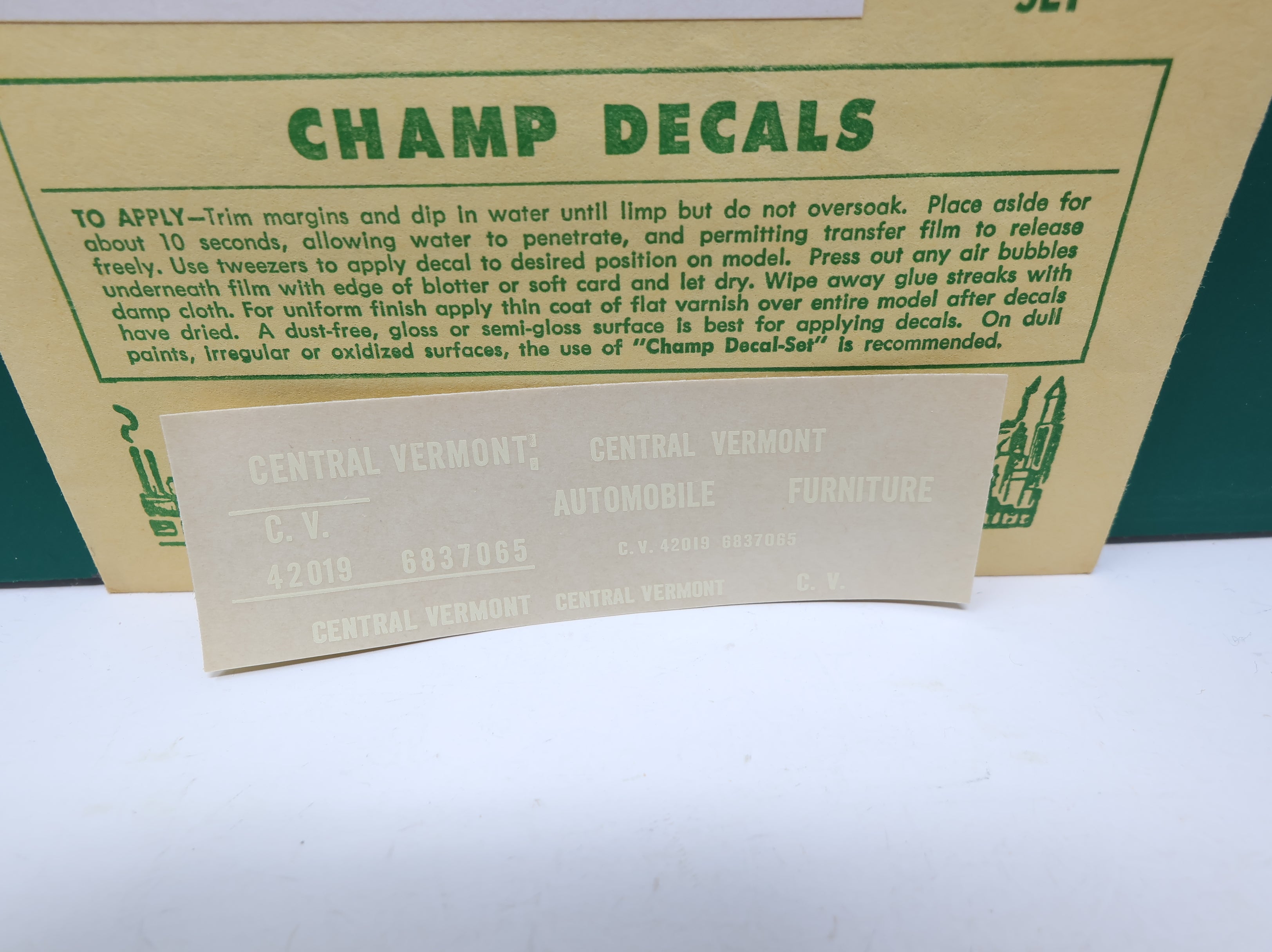 USED Champ Decals HN47 HO Scale Central Vermont White Lettering Decals