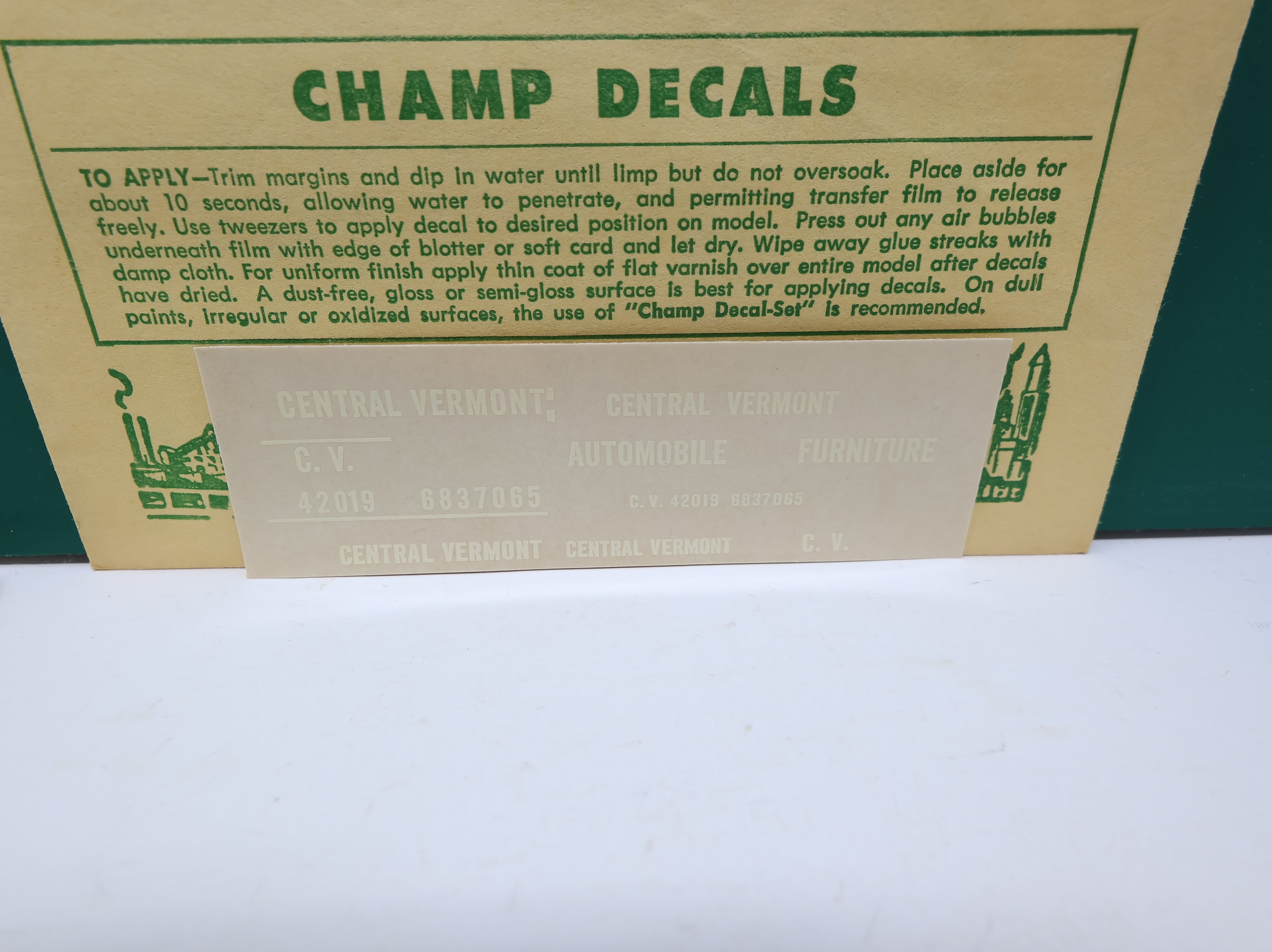 USED Champ Decals HN47 HO Scale Central Vermont White Lettering Decals