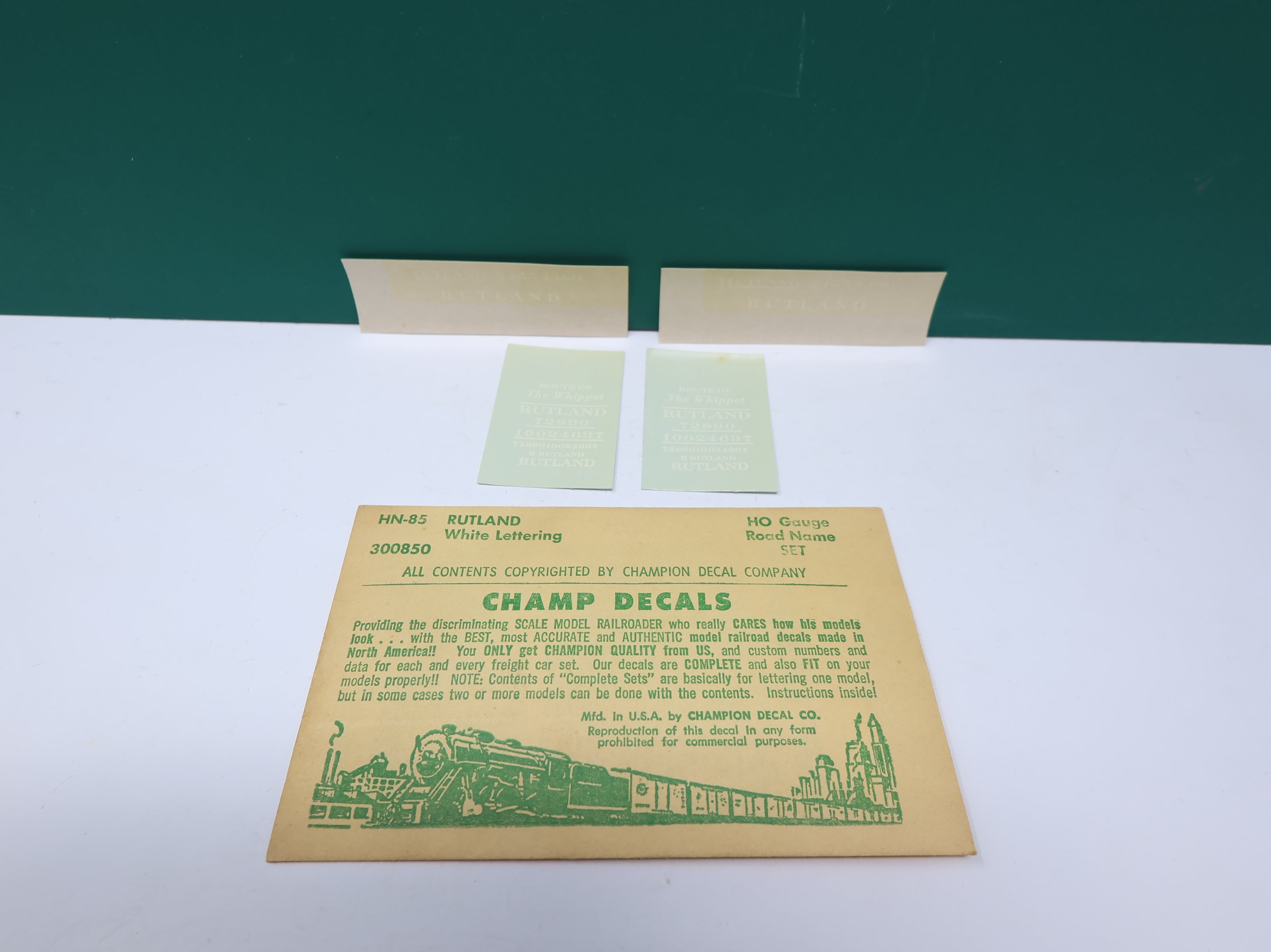 USED Champ Decals HN85 HO Scale Rutland White Lettering Decals