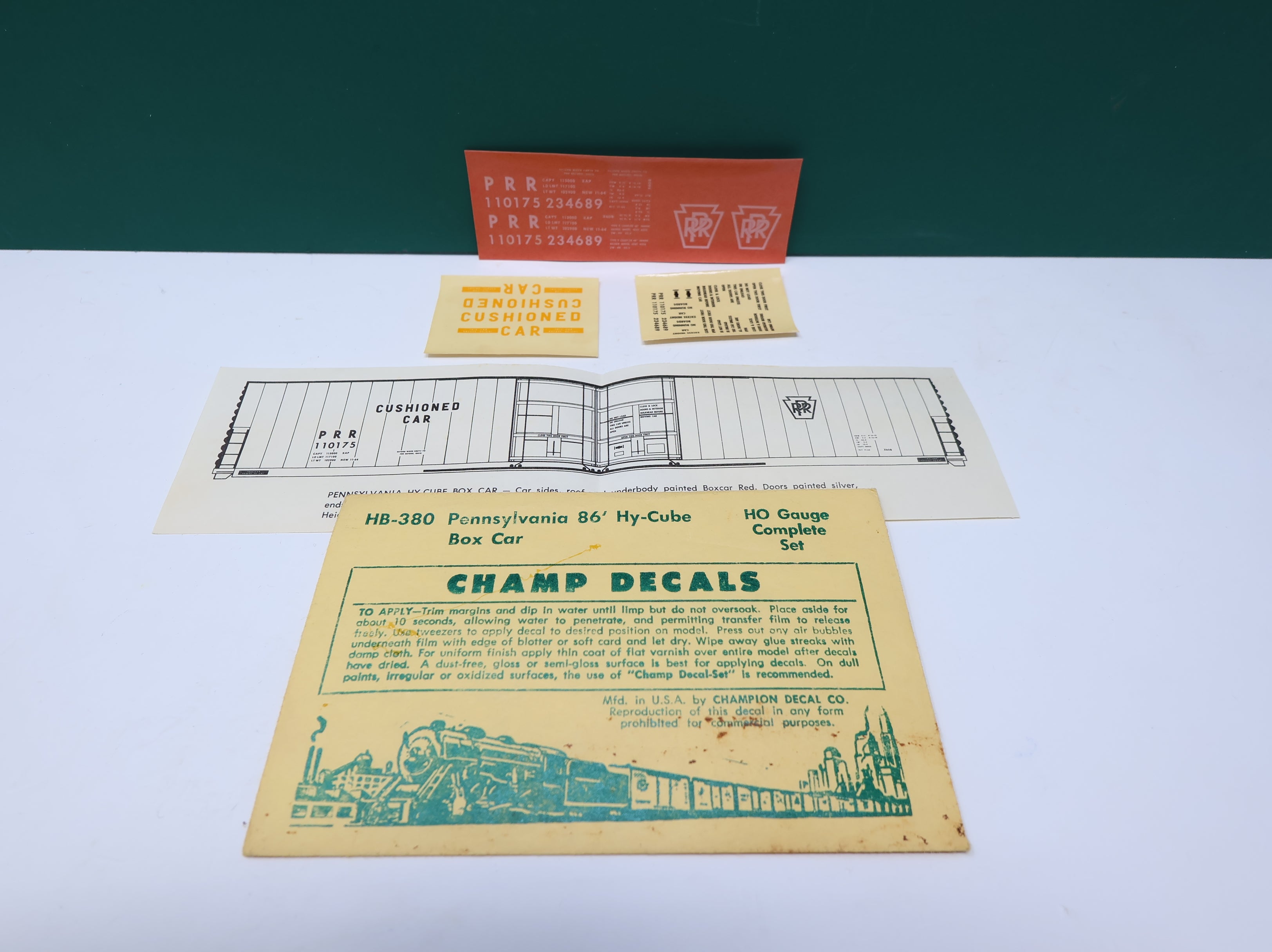 USED Champ Decals HB380 HO Scale PRR 86' Hi-Cube Box Car Decals