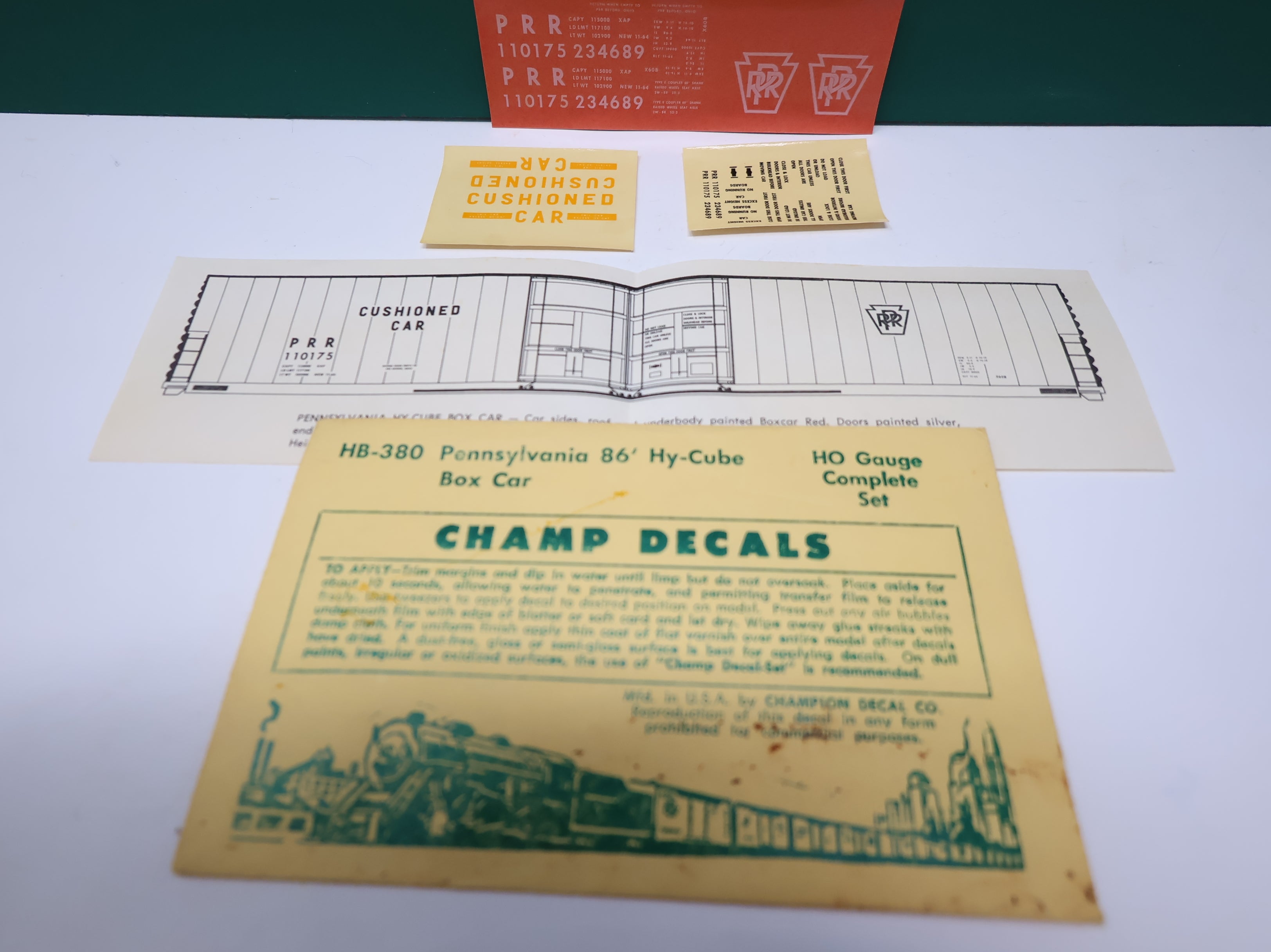 USED Champ Decals HB380 HO Scale PRR 86' Hi-Cube Box Car Decals